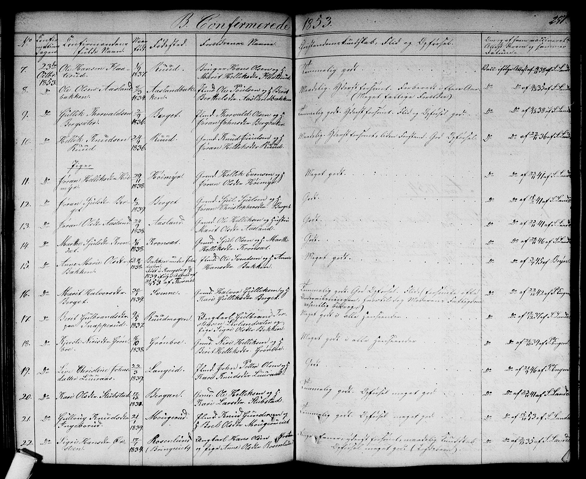 Flesberg kirkebøker, AV/SAKO-A-18/G/Ga/L0002: Klokkerbok nr. I 2, 1834-1860, s. 251