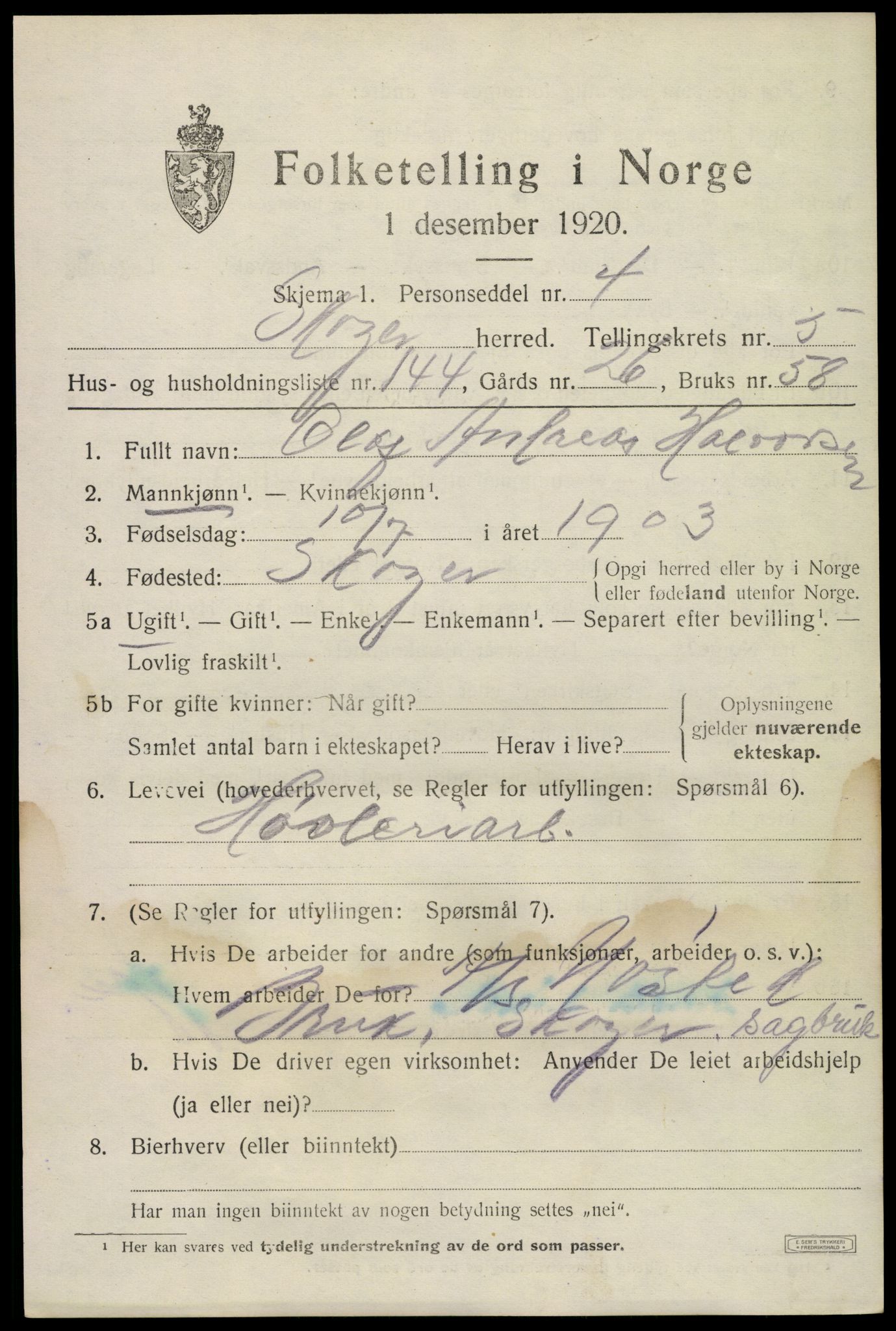 SAKO, Folketelling 1920 for 0712 Skoger herred, 1920, s. 13485