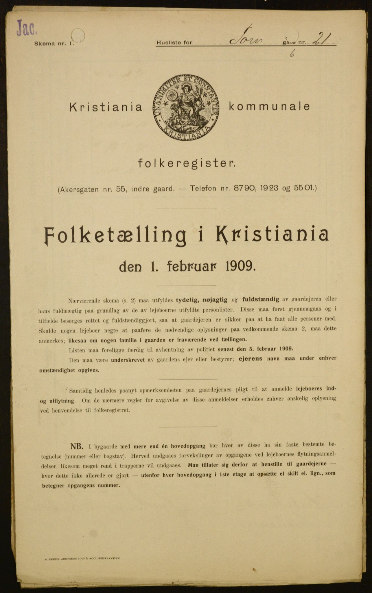 OBA, Kommunal folketelling 1.2.1909 for Kristiania kjøpstad, 1909, s. 103473