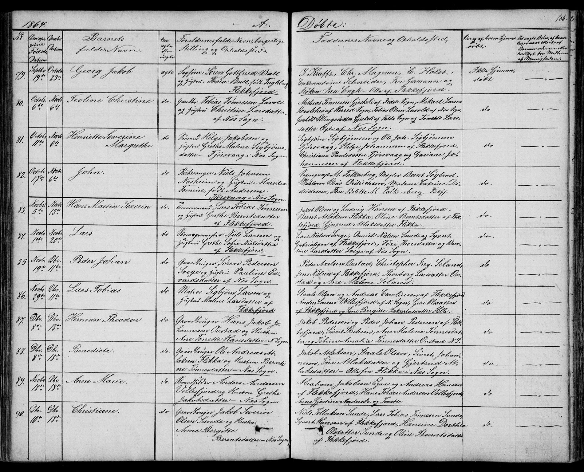 Flekkefjord sokneprestkontor, AV/SAK-1111-0012/F/Fb/Fbc/L0005: Klokkerbok nr. B 5, 1846-1866, s. 186