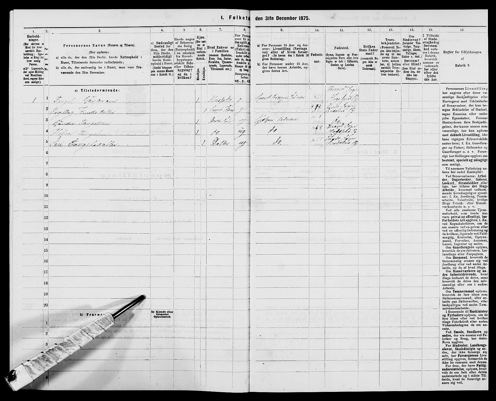 SAK, Folketelling 1875 for 1046P Sirdal prestegjeld, 1875, s. 412