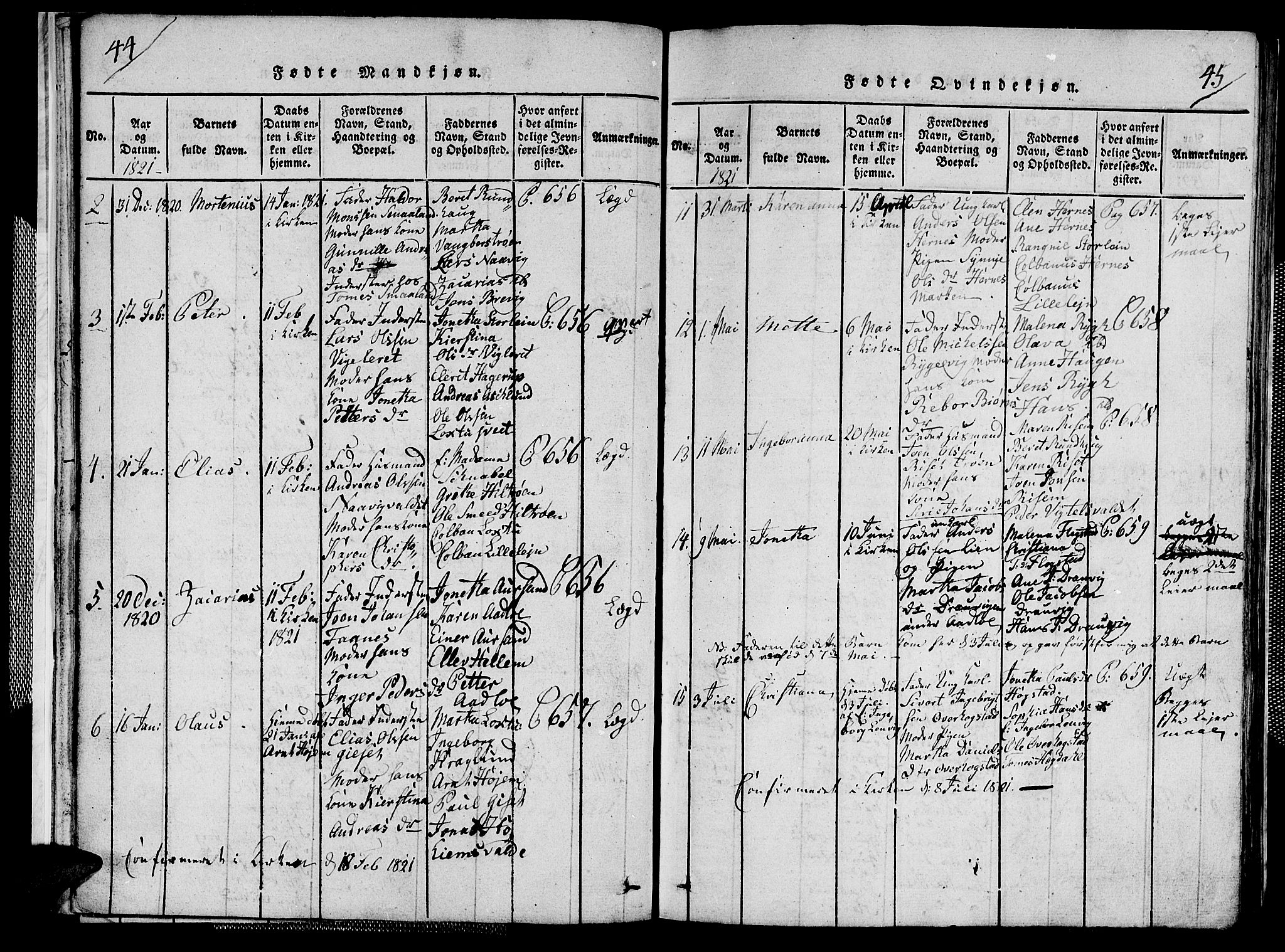 Ministerialprotokoller, klokkerbøker og fødselsregistre - Nord-Trøndelag, SAT/A-1458/713/L0124: Klokkerbok nr. 713C01, 1817-1827, s. 44-45