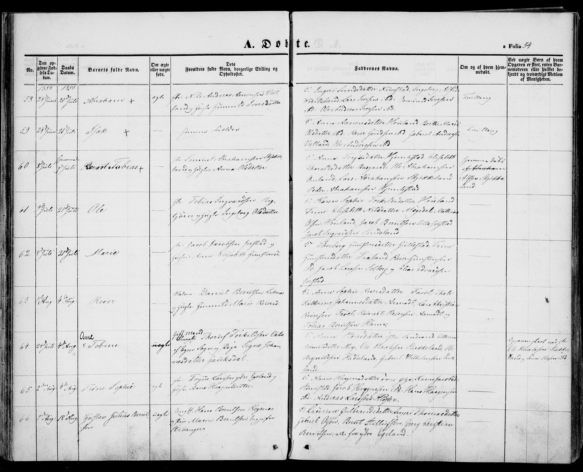 Kvinesdal sokneprestkontor, SAK/1111-0026/F/Fa/Fab/L0005: Ministerialbok nr. A 5, 1844-1857, s. 54