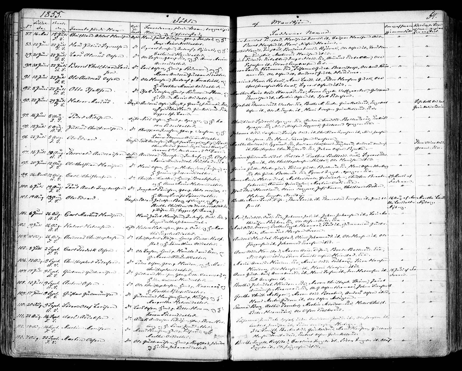 Nes prestekontor Kirkebøker, AV/SAO-A-10410/F/Fa/L0007: Ministerialbok nr. I 7, 1846-1858, s. 54