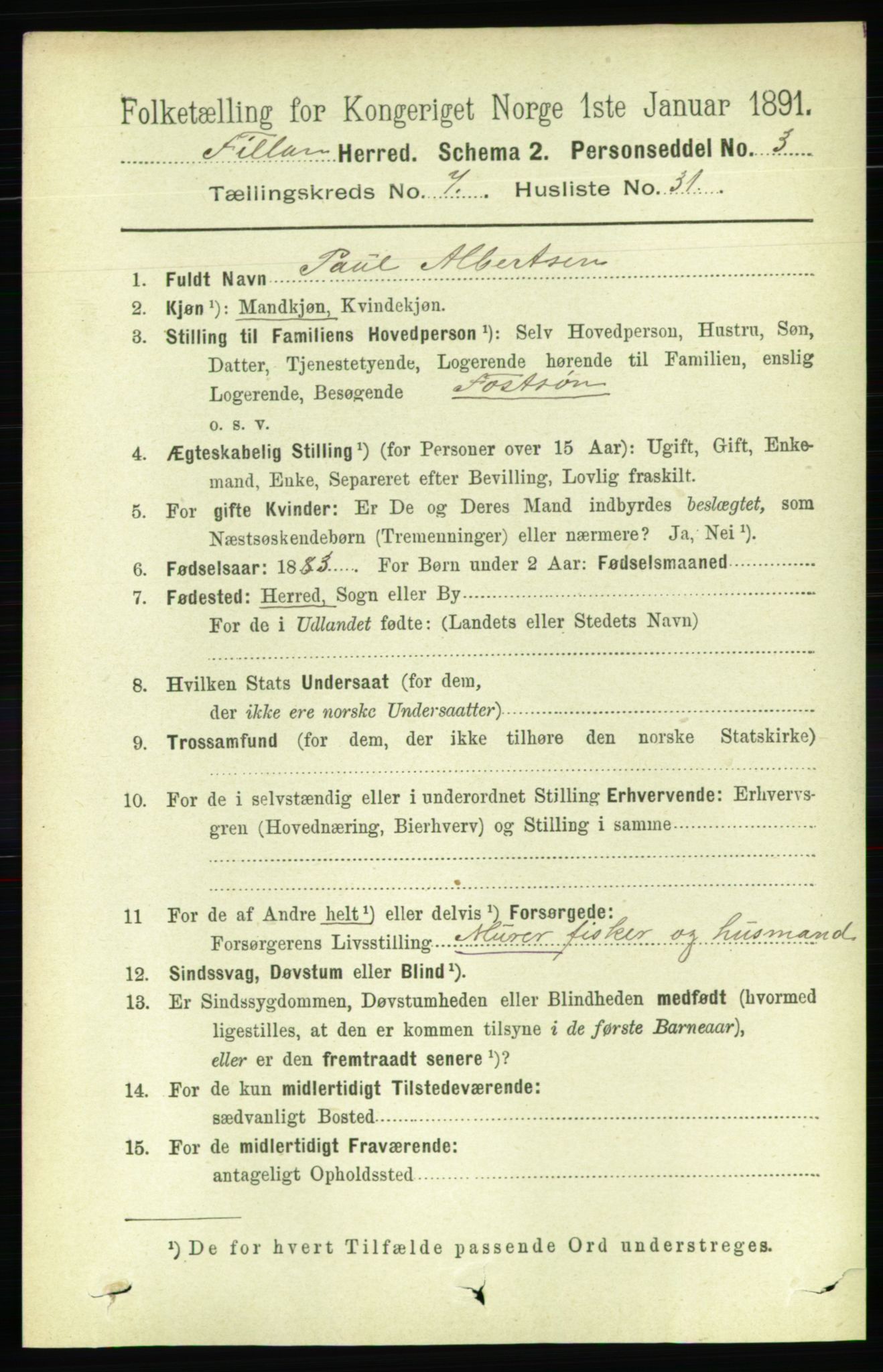 RA, Folketelling 1891 for 1616 Fillan herred, 1891, s. 1845