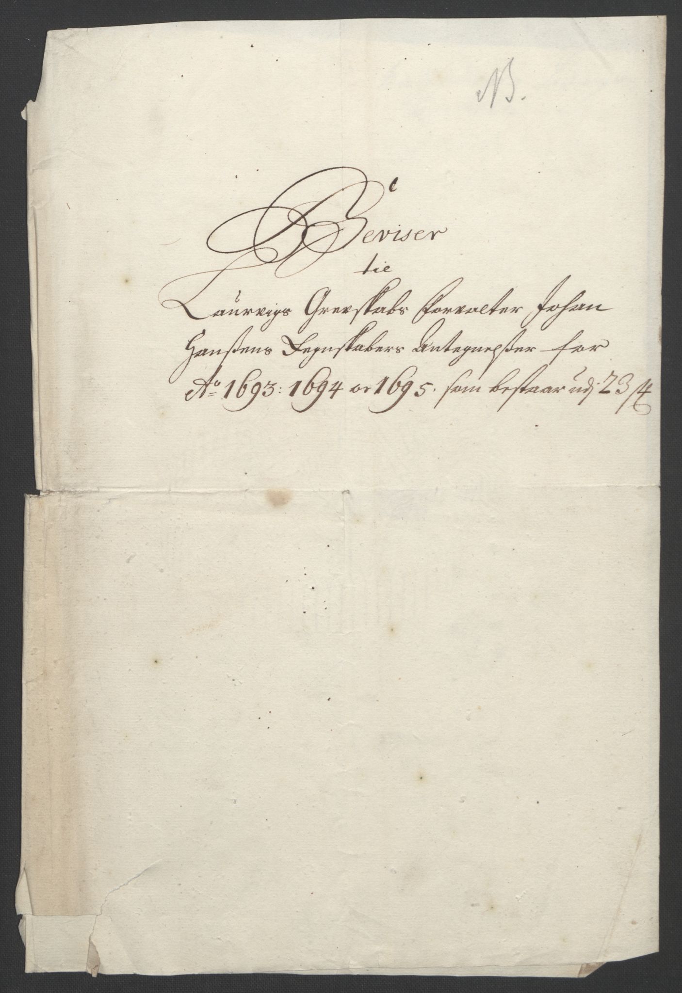 Rentekammeret inntil 1814, Reviderte regnskaper, Fogderegnskap, RA/EA-4092/R33/L1974: Fogderegnskap Larvik grevskap, 1693-1695, s. 322