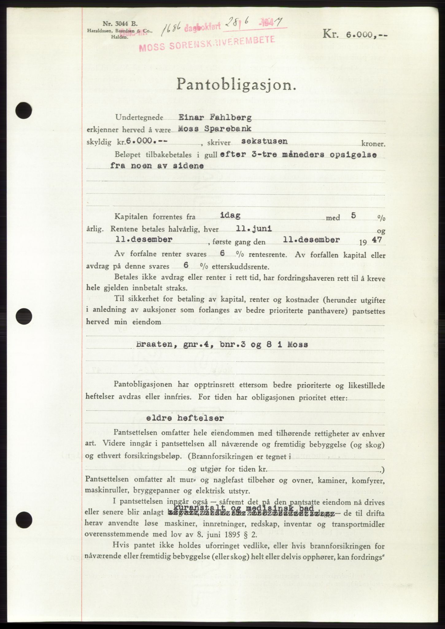 Moss sorenskriveri, SAO/A-10168: Pantebok nr. B17, 1947-1947, Dagboknr: 1686/1947