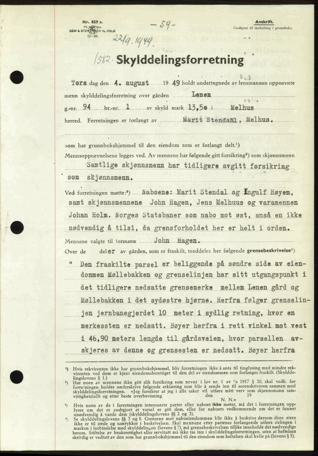 Gauldal sorenskriveri, SAT/A-0014/1/2/2C: Pantebok nr. A8, 1949-1949, Dagboknr: 1582/1949