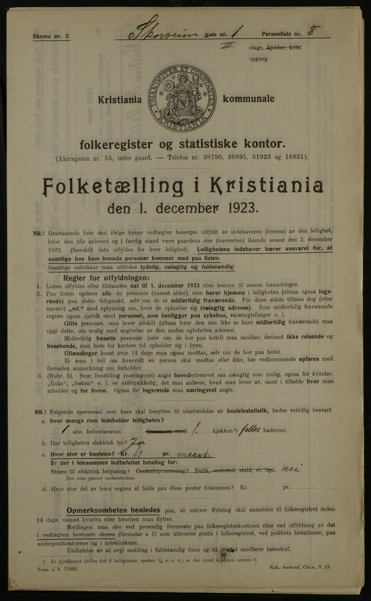 OBA, Kommunal folketelling 1.12.1923 for Kristiania, 1923, s. 106464