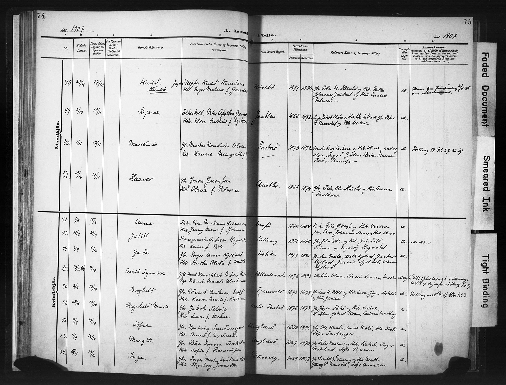 Hetland sokneprestkontor, AV/SAST-A-101826/30/30BA/L0013: Ministerialbok nr. A 13, 1904-1918, s. 74-75