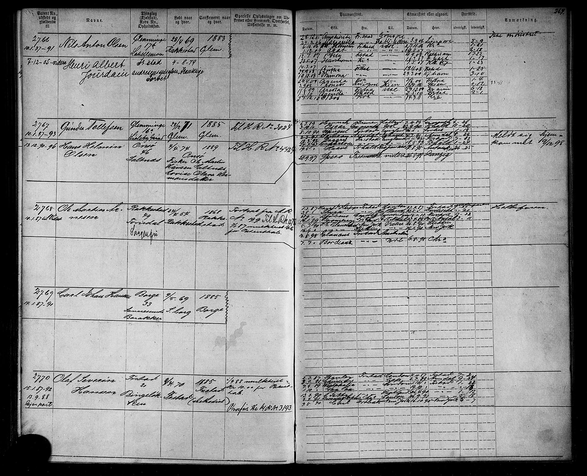 Fredrikstad mønstringskontor, AV/SAO-A-10569b/F/Fc/Fca/L0004: Annotasjonsrulle, 1885-1893, s. 271