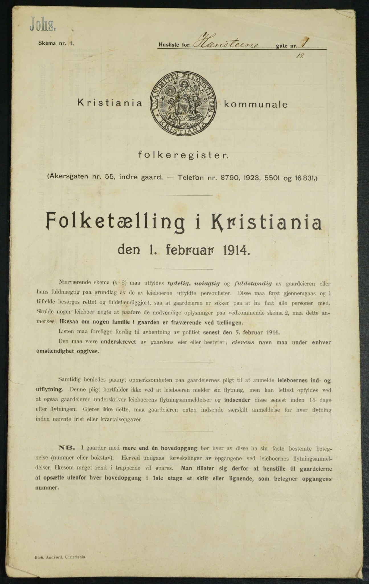 OBA, Kommunal folketelling 1.2.1914 for Kristiania, 1914, s. 34798
