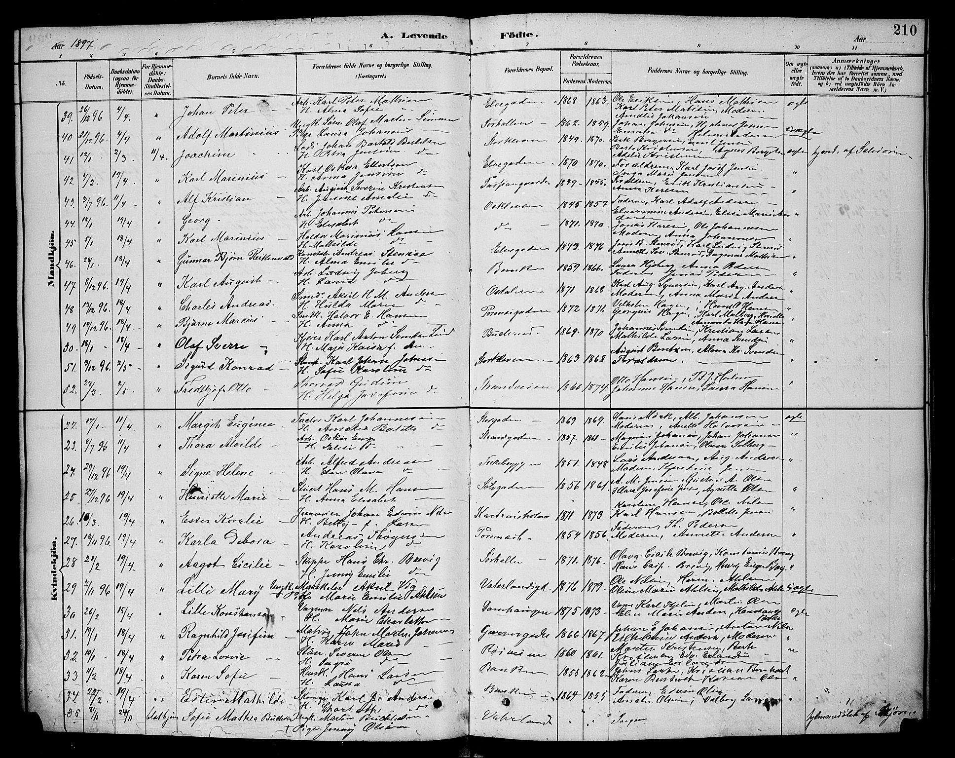 Halden prestekontor Kirkebøker, AV/SAO-A-10909/G/Ga/L0008: Klokkerbok nr. 8, 1885-1899, s. 210