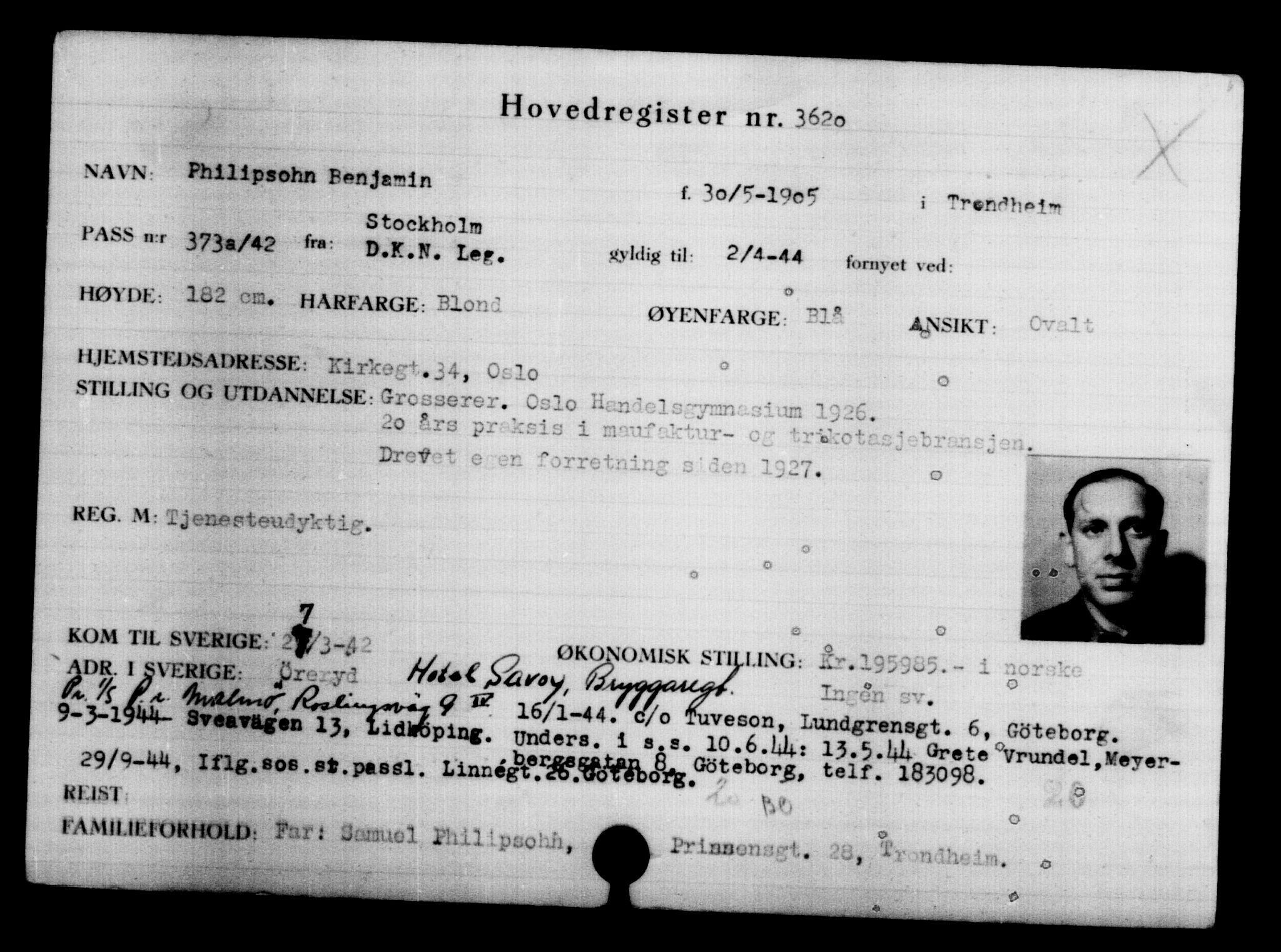 Utenriksstasjonene, Legasjonen i Stockholm, Flyktningkontoret, AV/RA-S-6753/V/Va/L0004: Kjesäterkartoteket, flyktninger med registreringsnr. 3496-6610, 1940-1945, s. 143