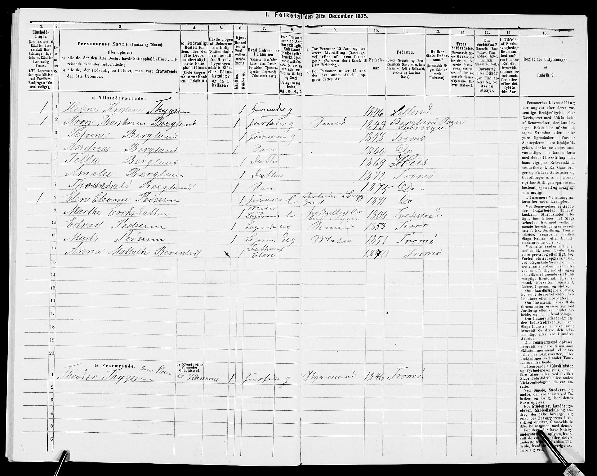 SAK, Folketelling 1875 for 0918P Austre Moland prestegjeld, 1875, s. 453