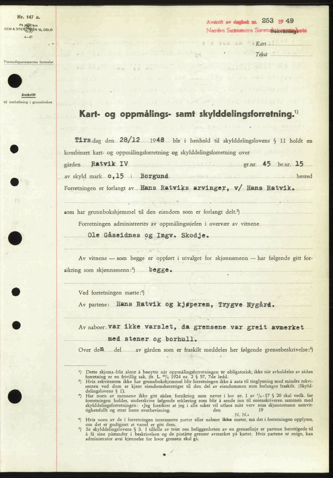 Nordre Sunnmøre sorenskriveri, SAT/A-0006/1/2/2C/2Ca: Pantebok nr. A30, 1949-1949, Dagboknr: 253/1949