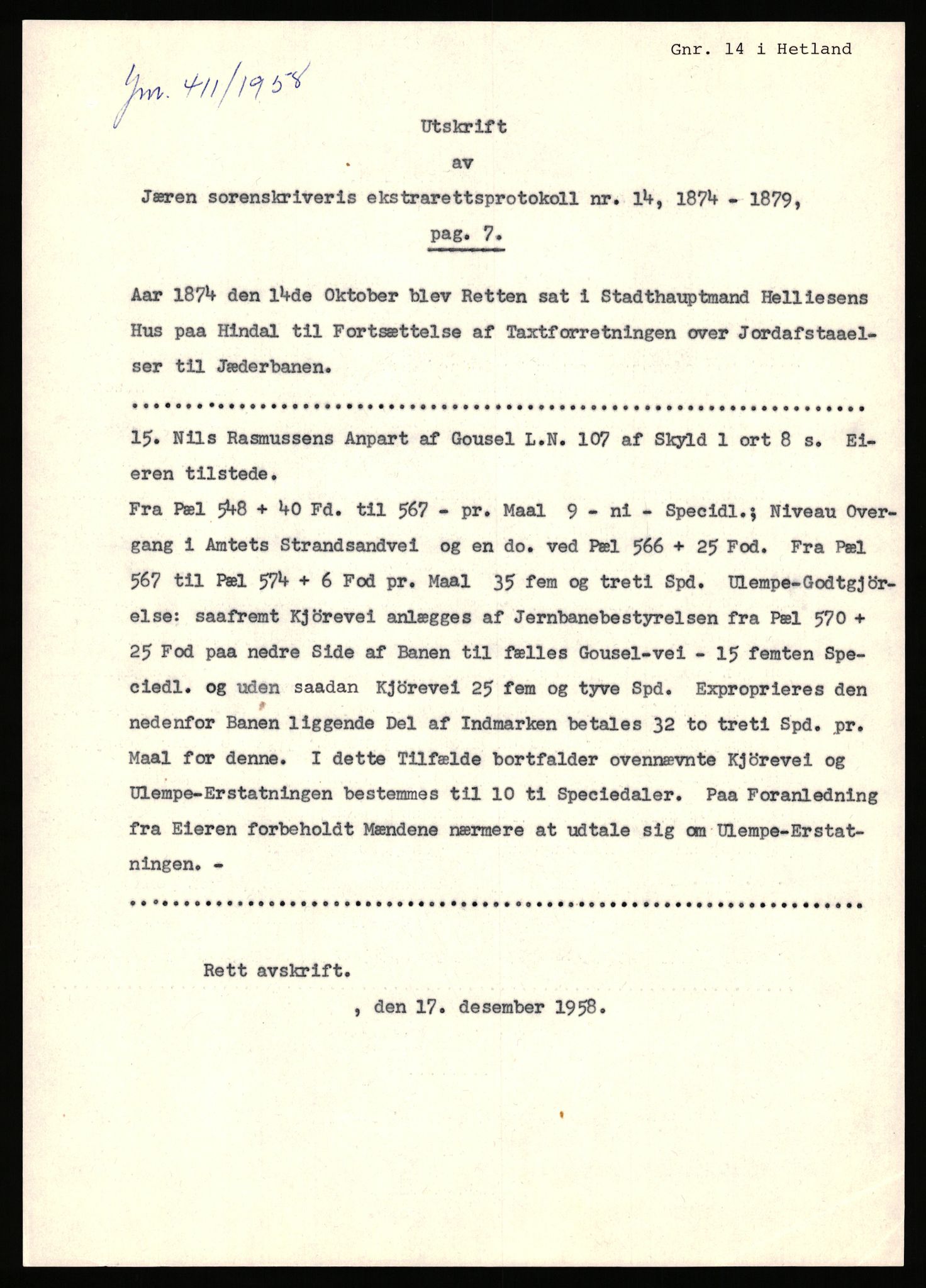 Statsarkivet i Stavanger, AV/SAST-A-101971/03/Y/Yj/L0025: Avskrifter sortert etter gårdsnavn: Garpestad - Gjerde, 1750-1930, s. 139