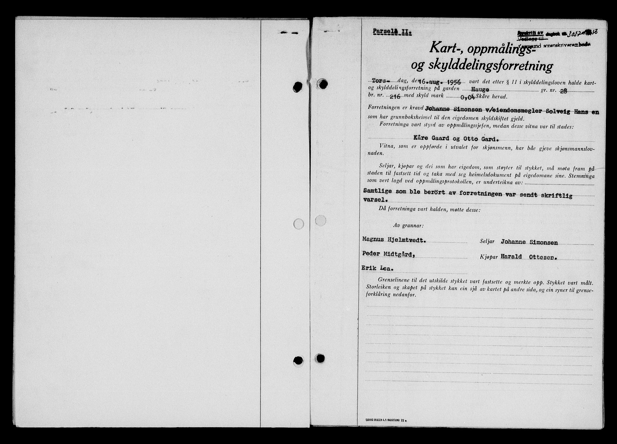 Karmsund sorenskriveri, SAST/A-100311/01/II/IIB/L0121: Pantebok nr. 101A, 1956-1956, Dagboknr: 3037/1956