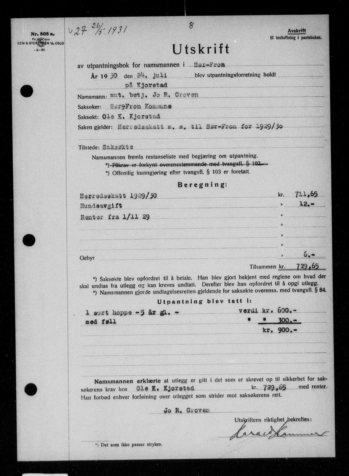 Sør-Gudbrandsdal tingrett, AV/SAH-TING-004/H/Hb/Hbb/L0022: Pantebok nr. II 22, 1931-1932, s. 8