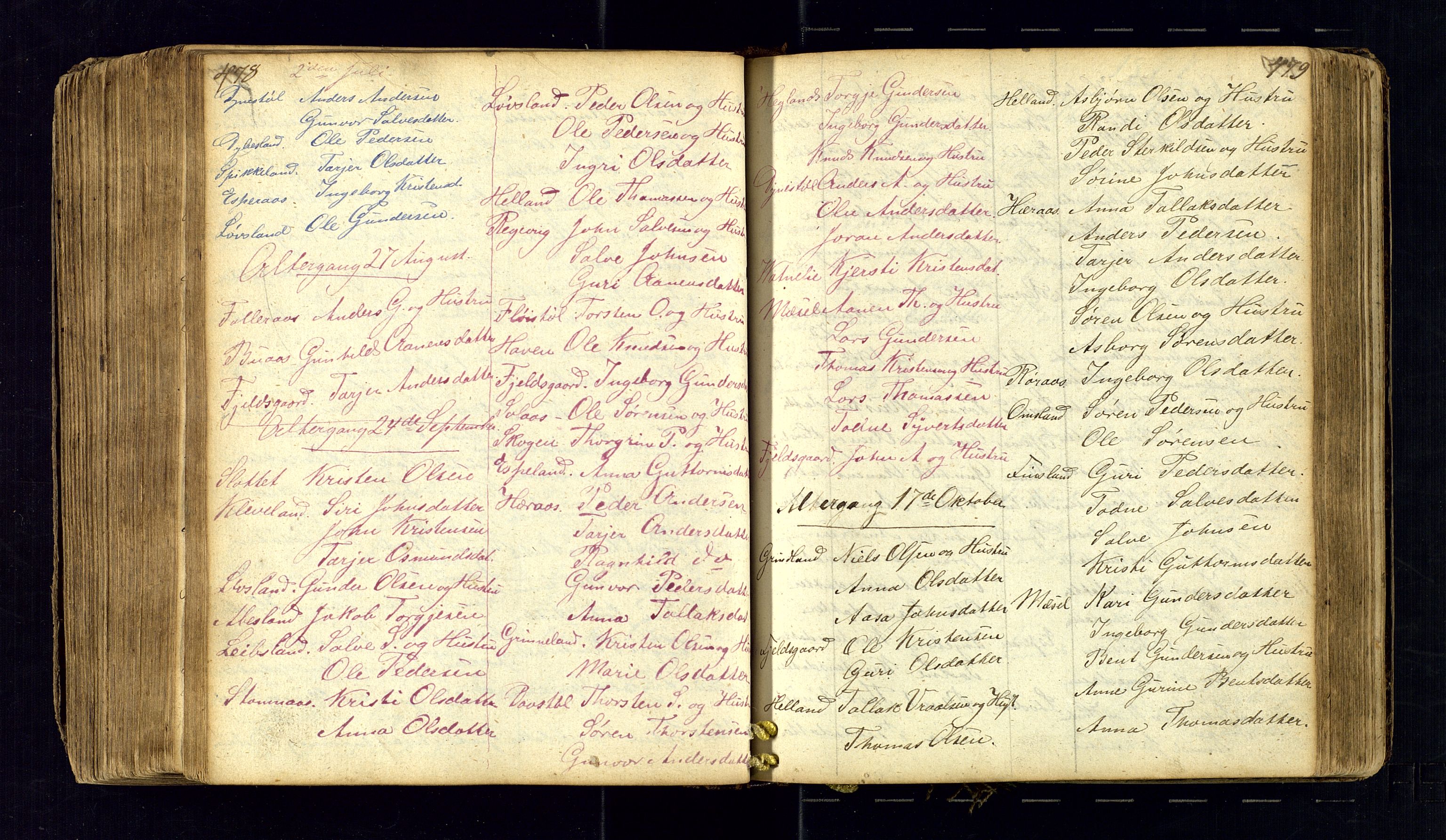 Bjelland sokneprestkontor, AV/SAK-1111-0005/F/Fc/Fcb/L0001: Kommunikantprotokoll nr. C-1, 1827-1906, s. 478-479