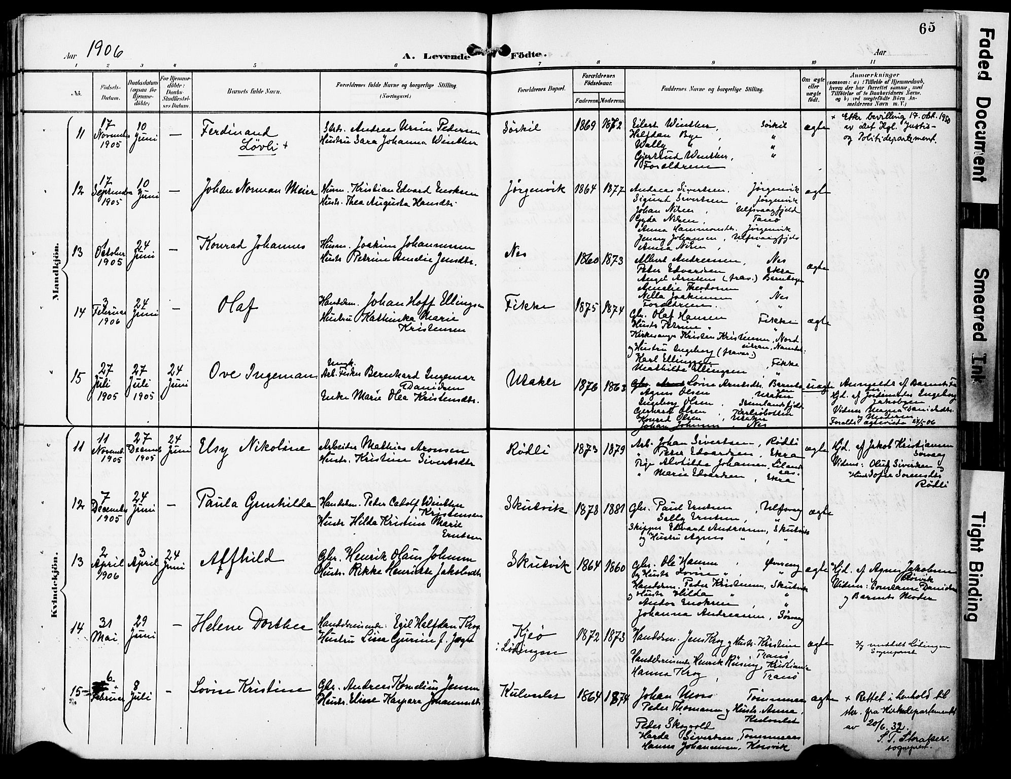 Ministerialprotokoller, klokkerbøker og fødselsregistre - Nordland, AV/SAT-A-1459/859/L0848: Ministerialbok nr. 859A08, 1900-1912, s. 65