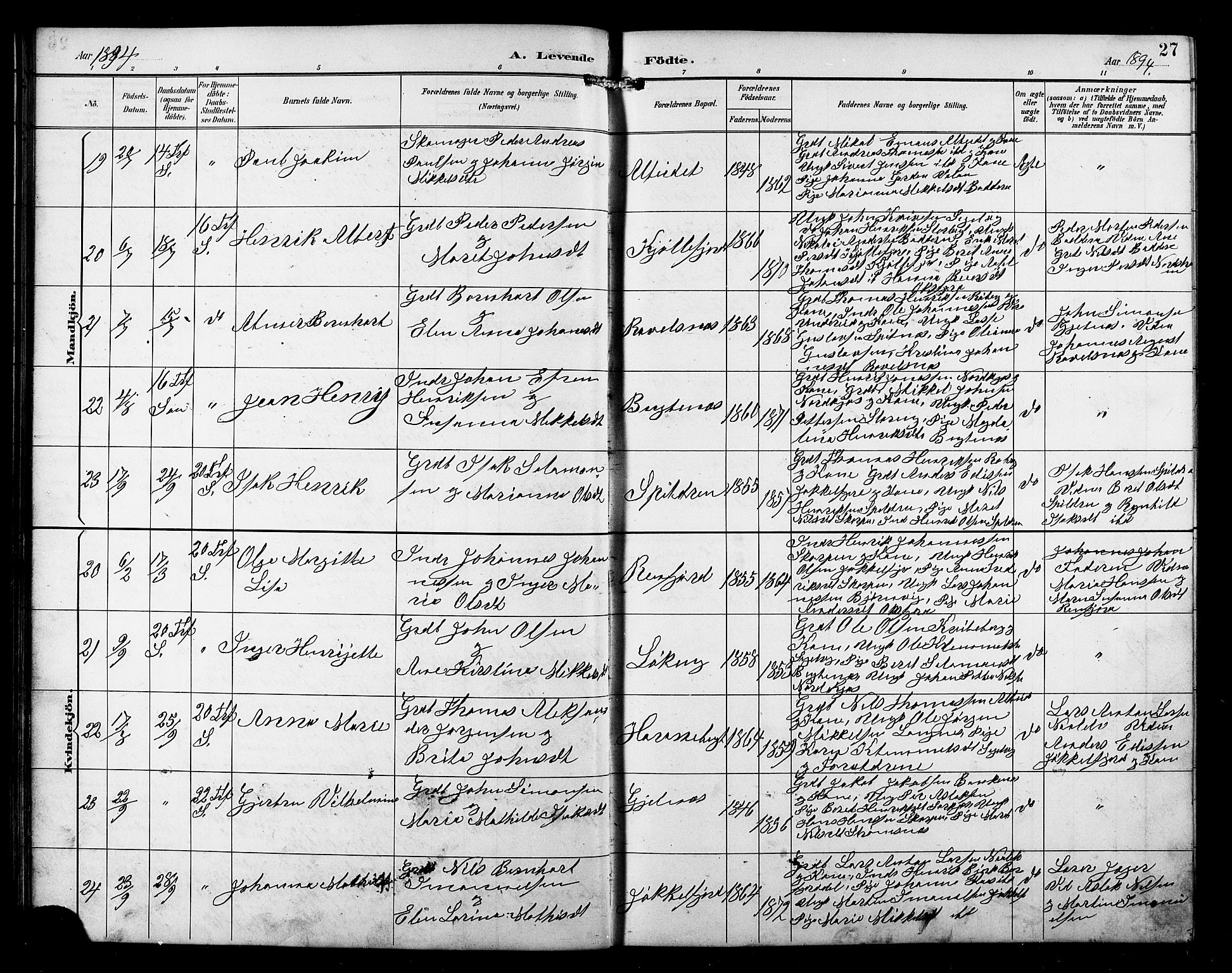 Skjervøy sokneprestkontor, AV/SATØ-S-1300/H/Ha/Hab/L0016klokker: Klokkerbok nr. 16, 1891-1907, s. 27