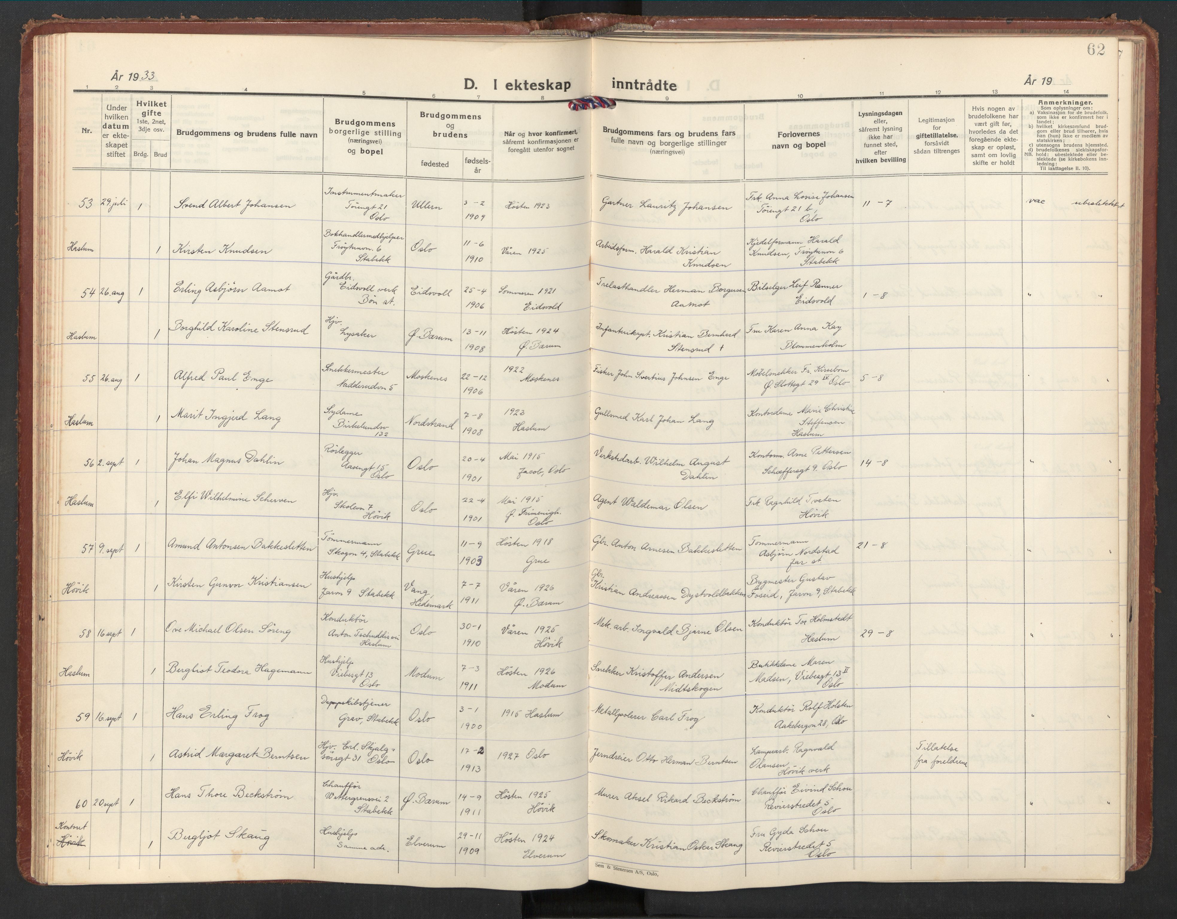 Østre Bærum prestekontor Kirkebøker, AV/SAO-A-10887/F/Fa/L0004: Ministerialbok nr. 4, 1929-1940, s. 62