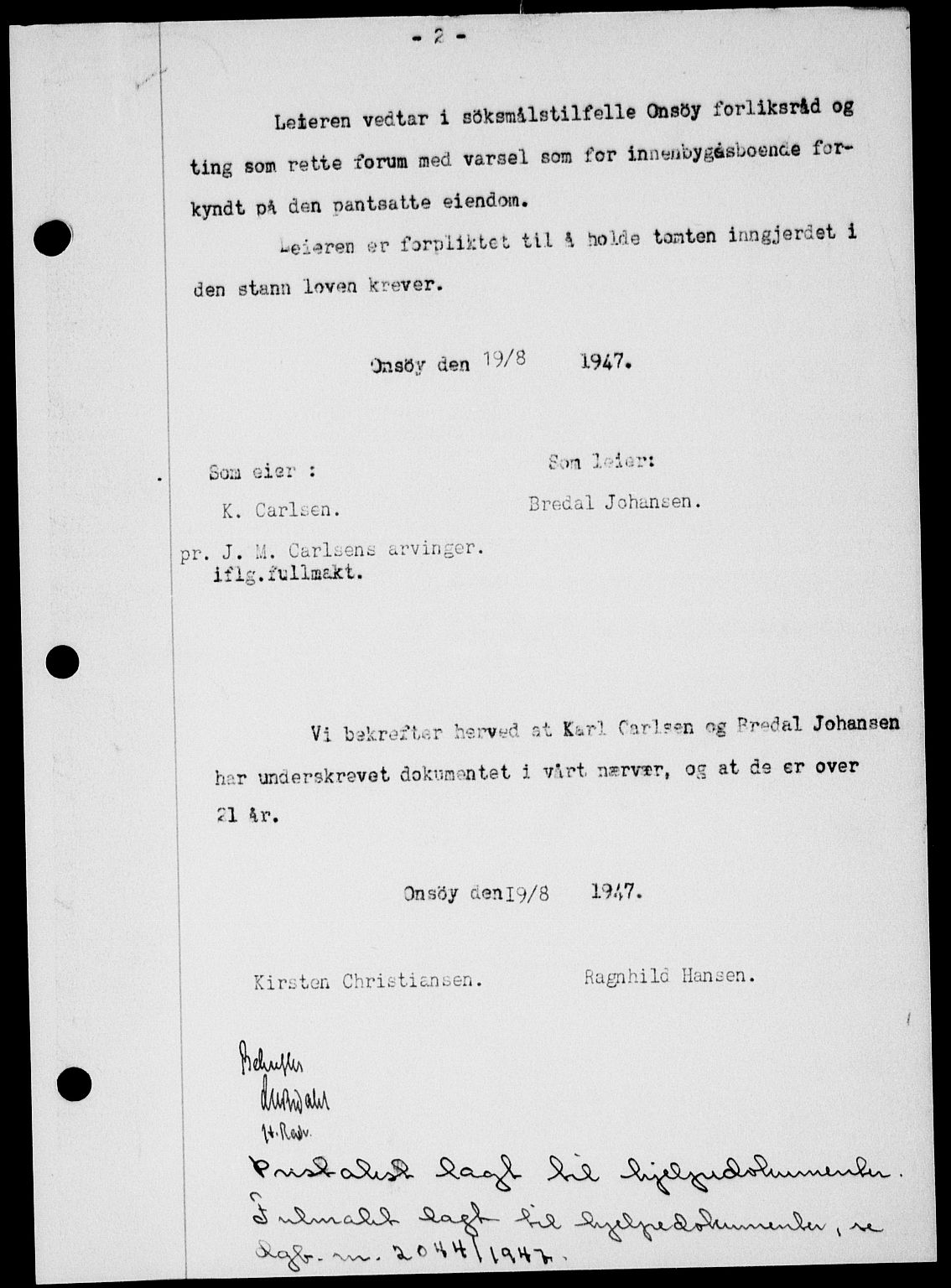 Onsøy sorenskriveri, SAO/A-10474/G/Ga/Gab/L0021: Pantebok nr. II A-21, 1947-1947, Dagboknr: 2243/1947