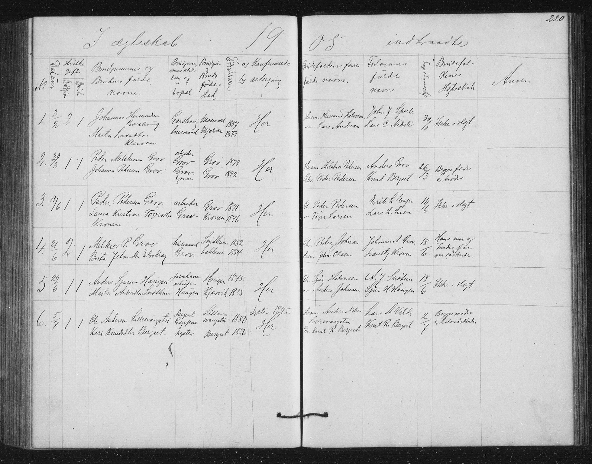 Jostedal sokneprestembete, AV/SAB-A-80601/H/Hab/Haba/L0001: Klokkerbok nr. A 1, 1861-1906, s. 220