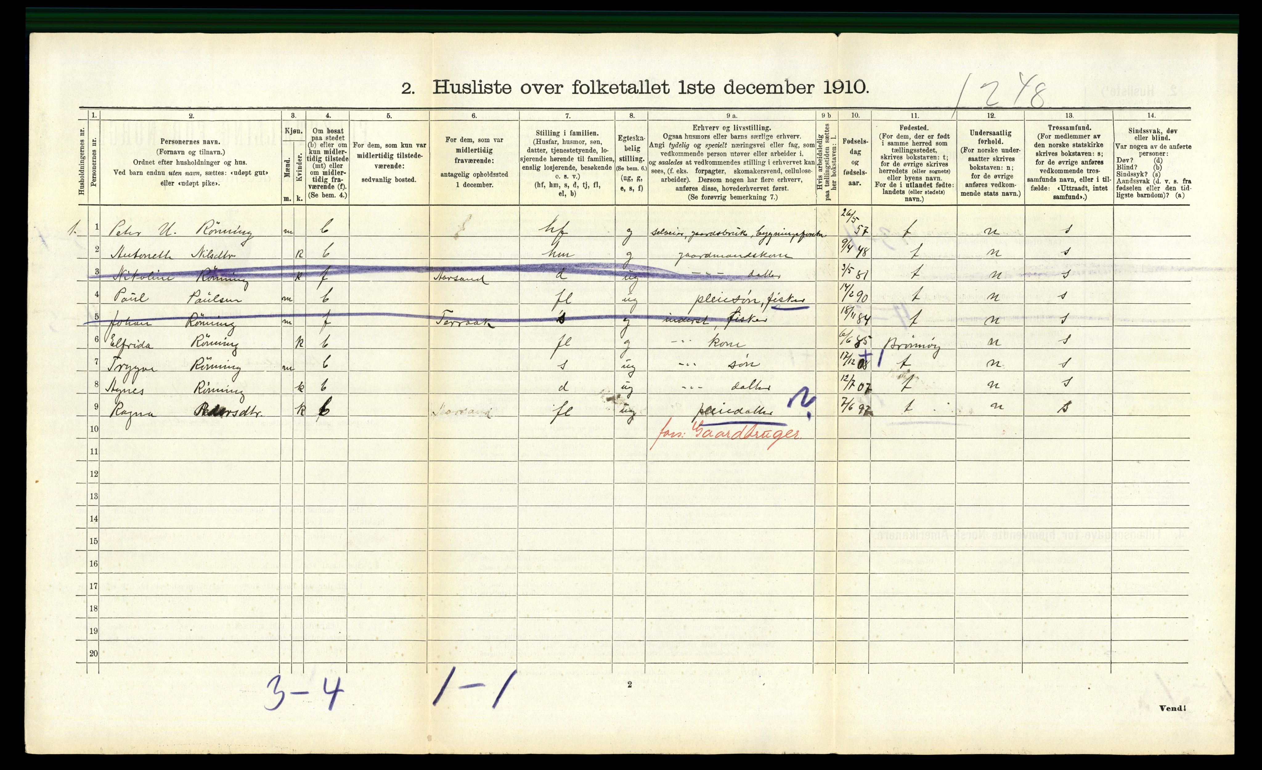 RA, Folketelling 1910 for 1811 Bindal herred, 1910, s. 413