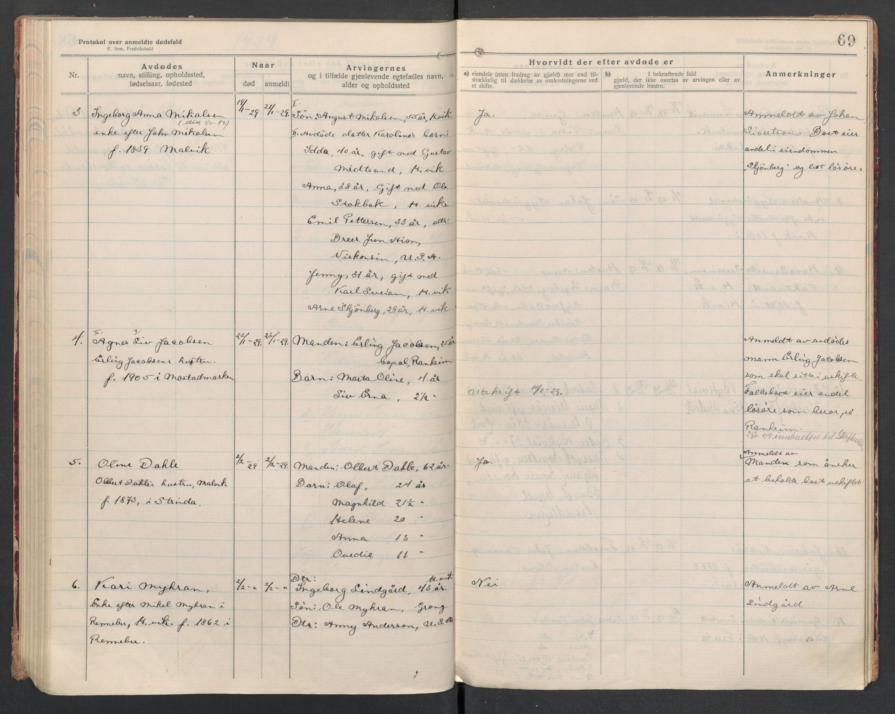 Malvik lensmannskontor, AV/SAT-A-1061/2/02/L0043: Dødsfallsprotokoll, 1920-1932, s. 69