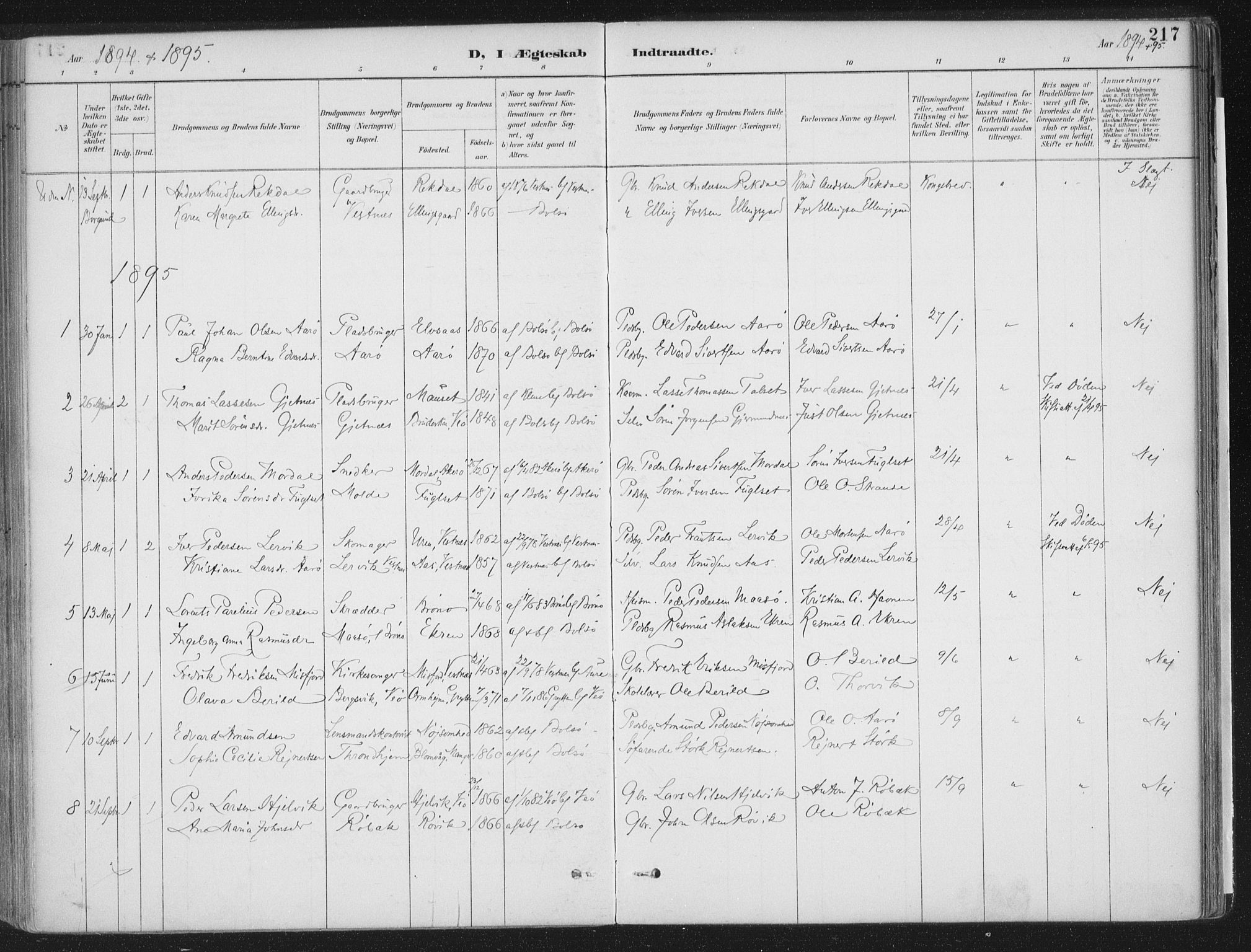 Ministerialprotokoller, klokkerbøker og fødselsregistre - Møre og Romsdal, AV/SAT-A-1454/555/L0658: Ministerialbok nr. 555A09, 1887-1917, s. 217