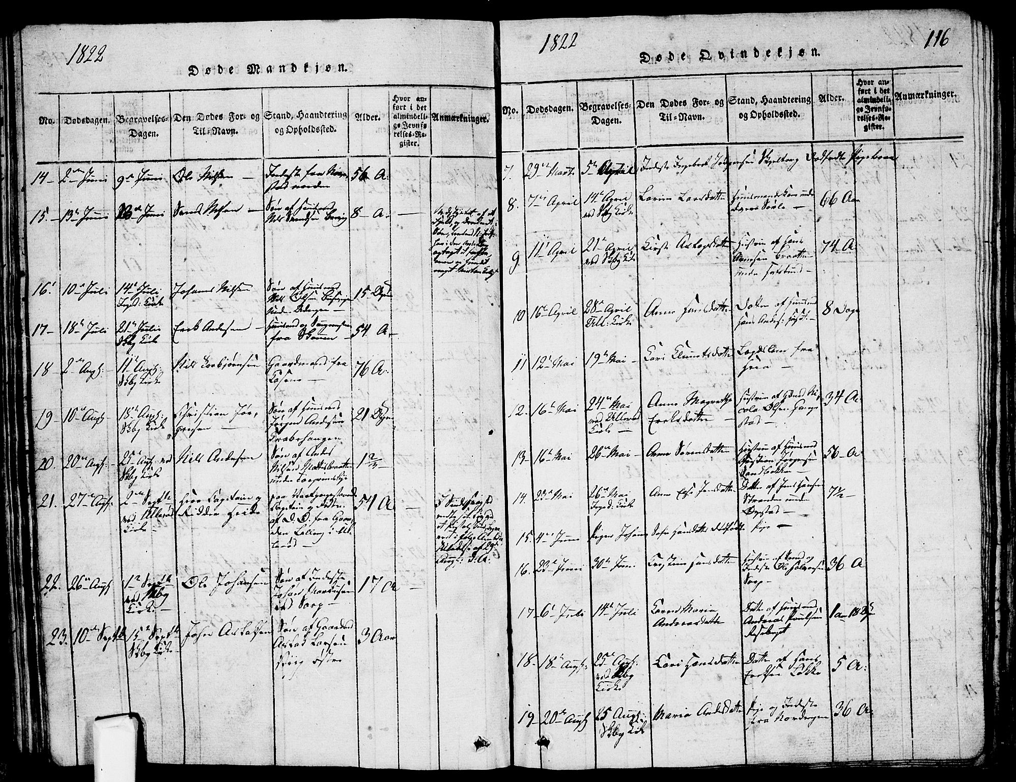 Skjeberg prestekontor Kirkebøker, AV/SAO-A-10923/G/Ga/L0001: Klokkerbok nr. I 1, 1815-1830, s. 116