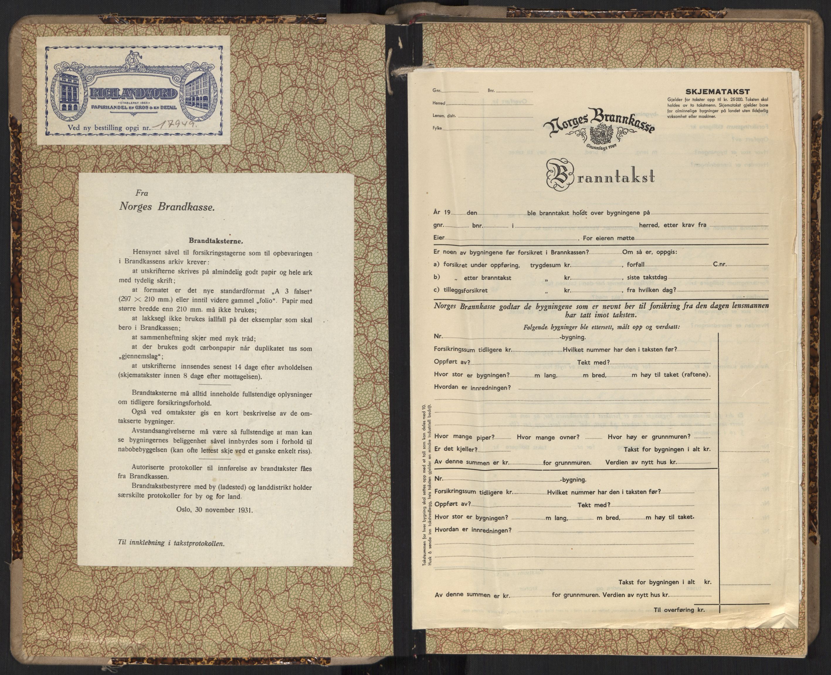 Norges brannkasse, branntakster Skjeberg, AV/SAO-A-11372/F/Fa/L0005: Branntakstprotokoll, 1942-1944