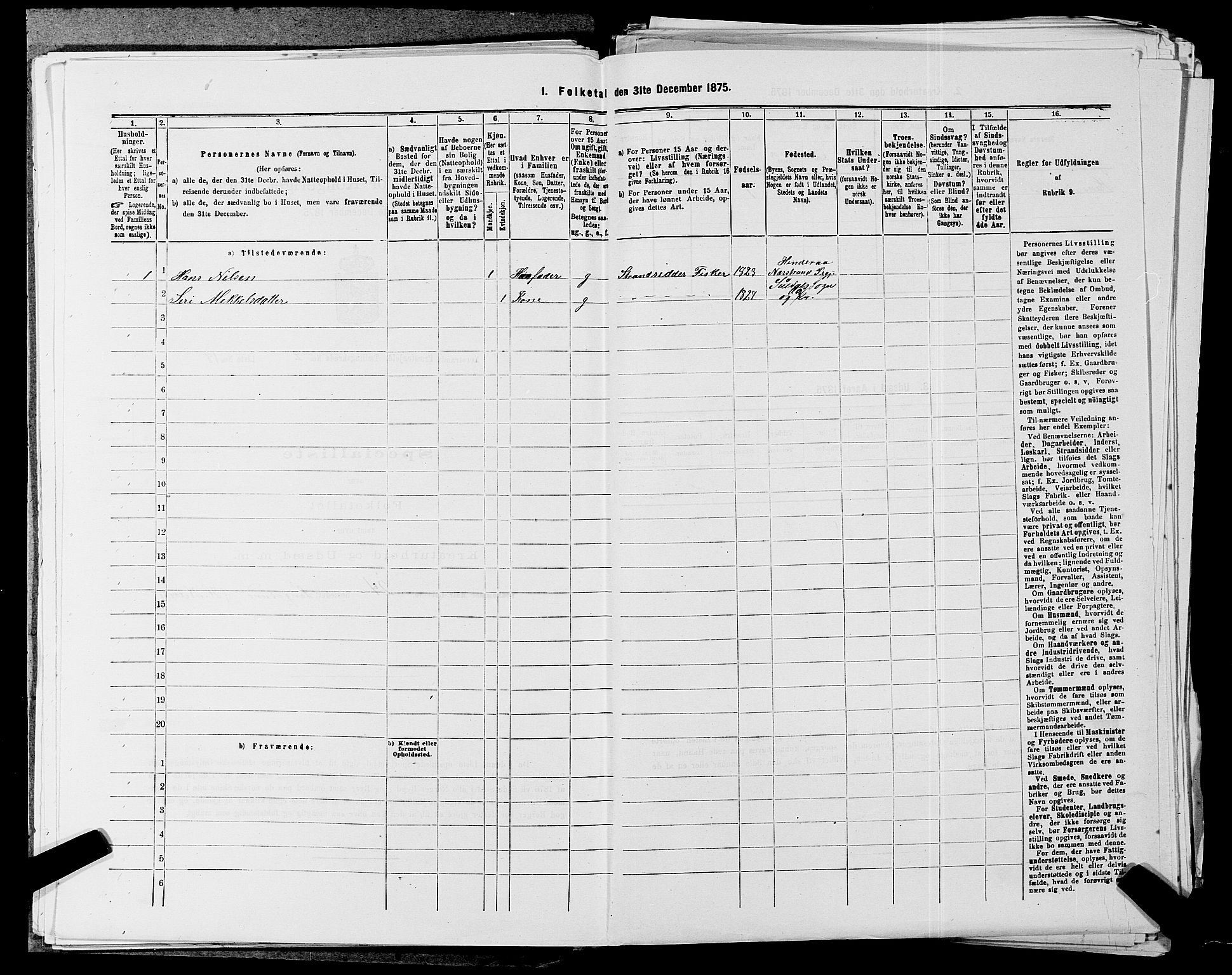 SAST, Folketelling 1875 for 1139P Nedstrand prestegjeld, 1875, s. 585