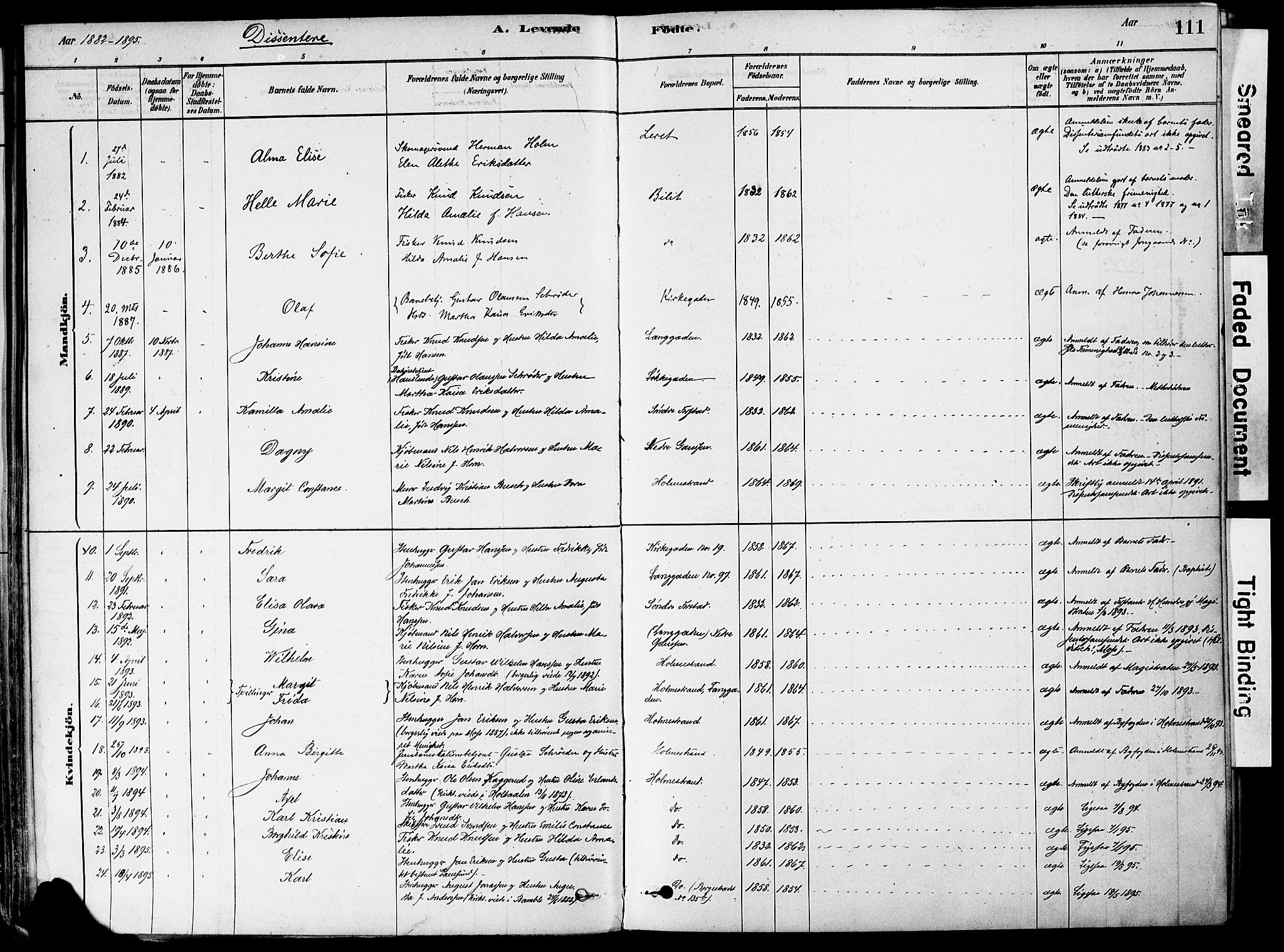 Holmestrand kirkebøker, AV/SAKO-A-346/F/Fa/L0004: Ministerialbok nr. 4, 1880-1901, s. 111