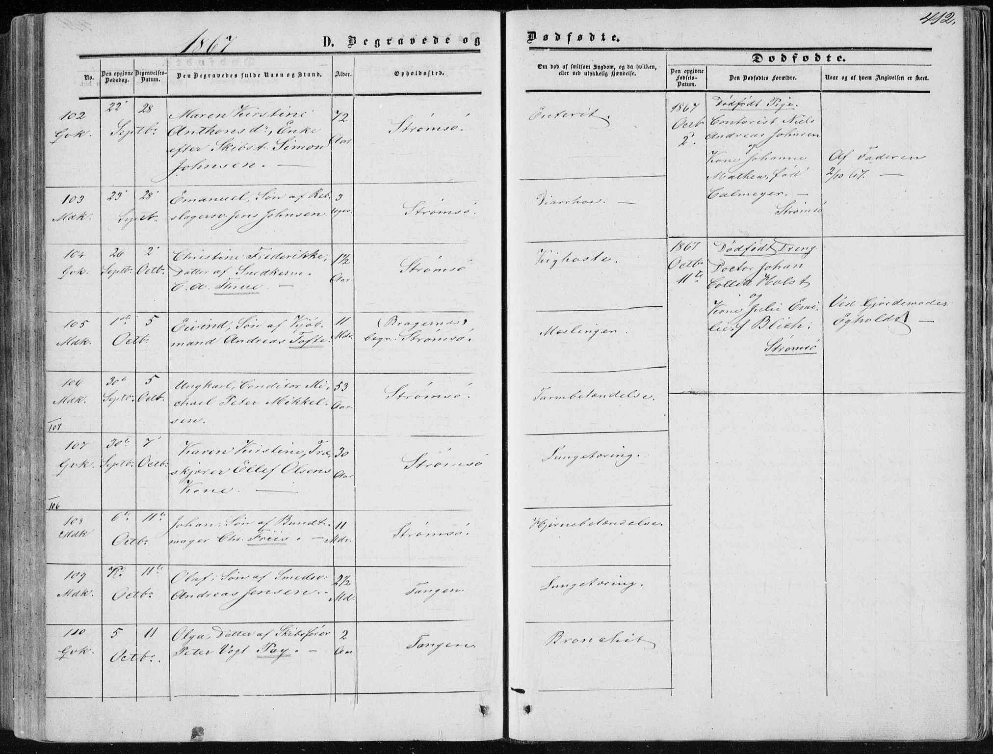 Strømsø kirkebøker, AV/SAKO-A-246/F/Fa/L0015: Ministerialbok nr. I 15, 1859-1868, s. 412