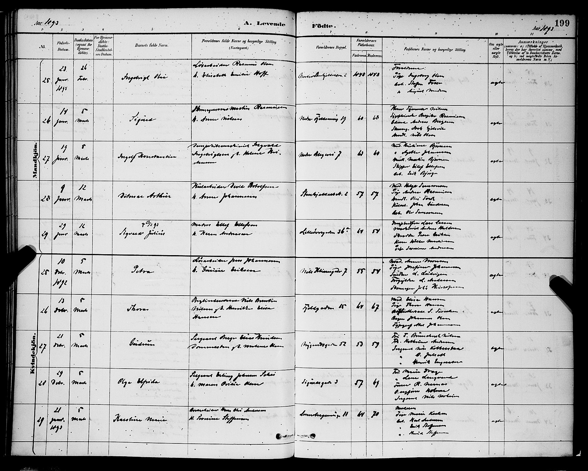 Korskirken sokneprestembete, AV/SAB-A-76101/H/Hab: Klokkerbok nr. B 9, 1887-1896, s. 199