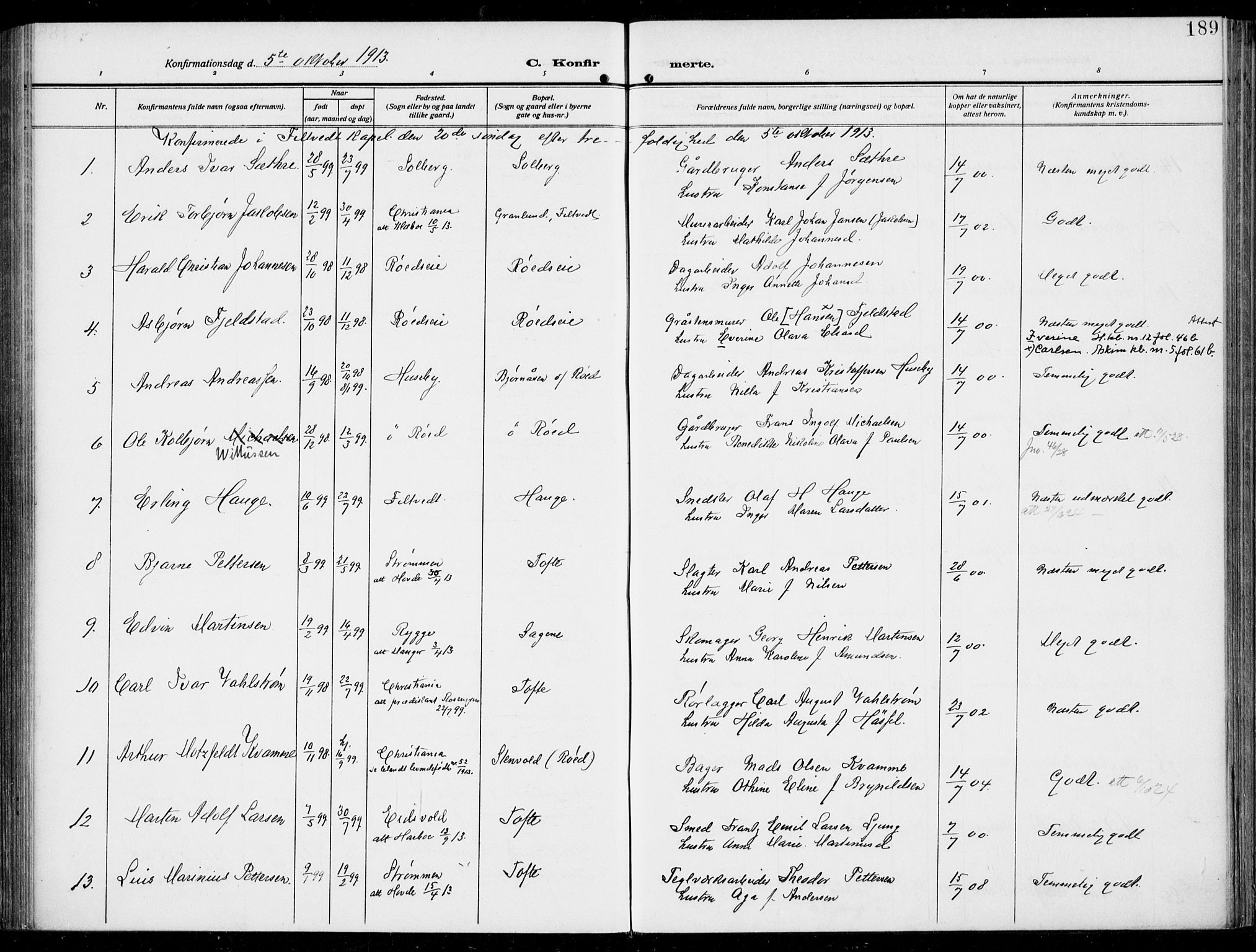 Hurum kirkebøker, AV/SAKO-A-229/F/Fa/L0016: Ministerialbok nr. 16, 1899-1918, s. 189