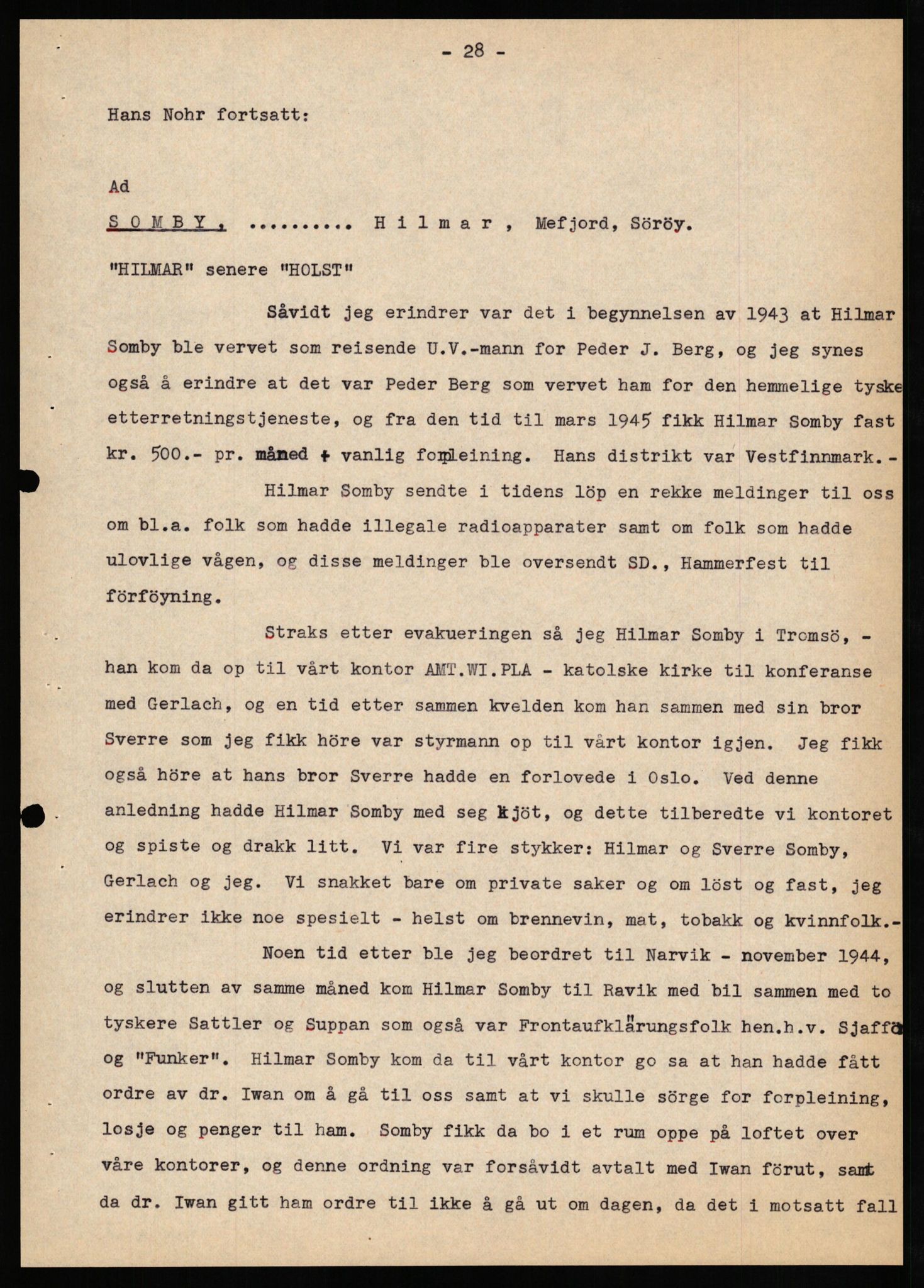 Forsvaret, Forsvarets overkommando II, AV/RA-RAFA-3915/D/Db/L0024: CI Questionaires. Tyske okkupasjonsstyrker i Norge. Tyskere., 1945-1946, s. 276