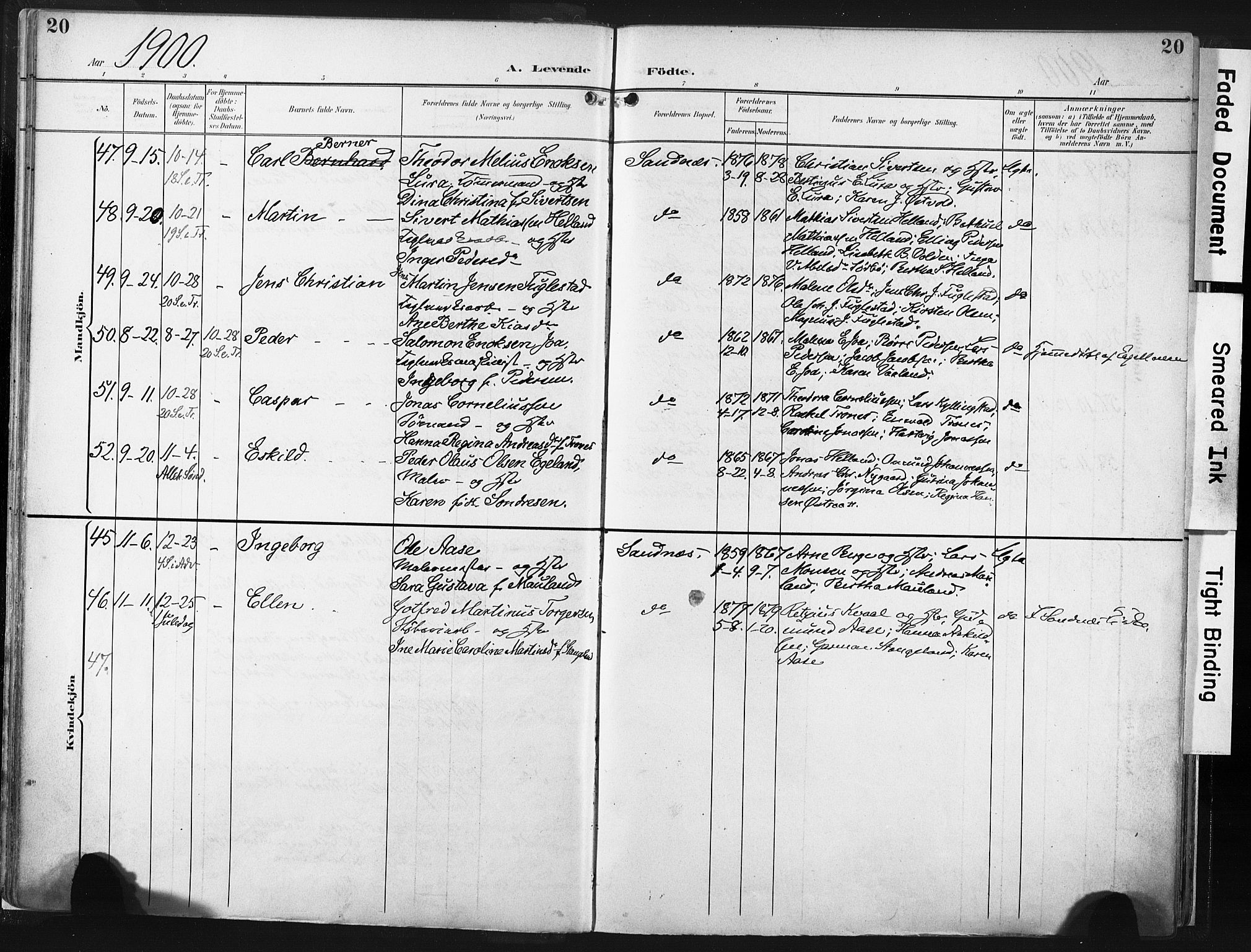 Høyland sokneprestkontor, AV/SAST-A-101799/001/30BA/L0016: Ministerialbok nr. A 16, 1899-1911, s. 20