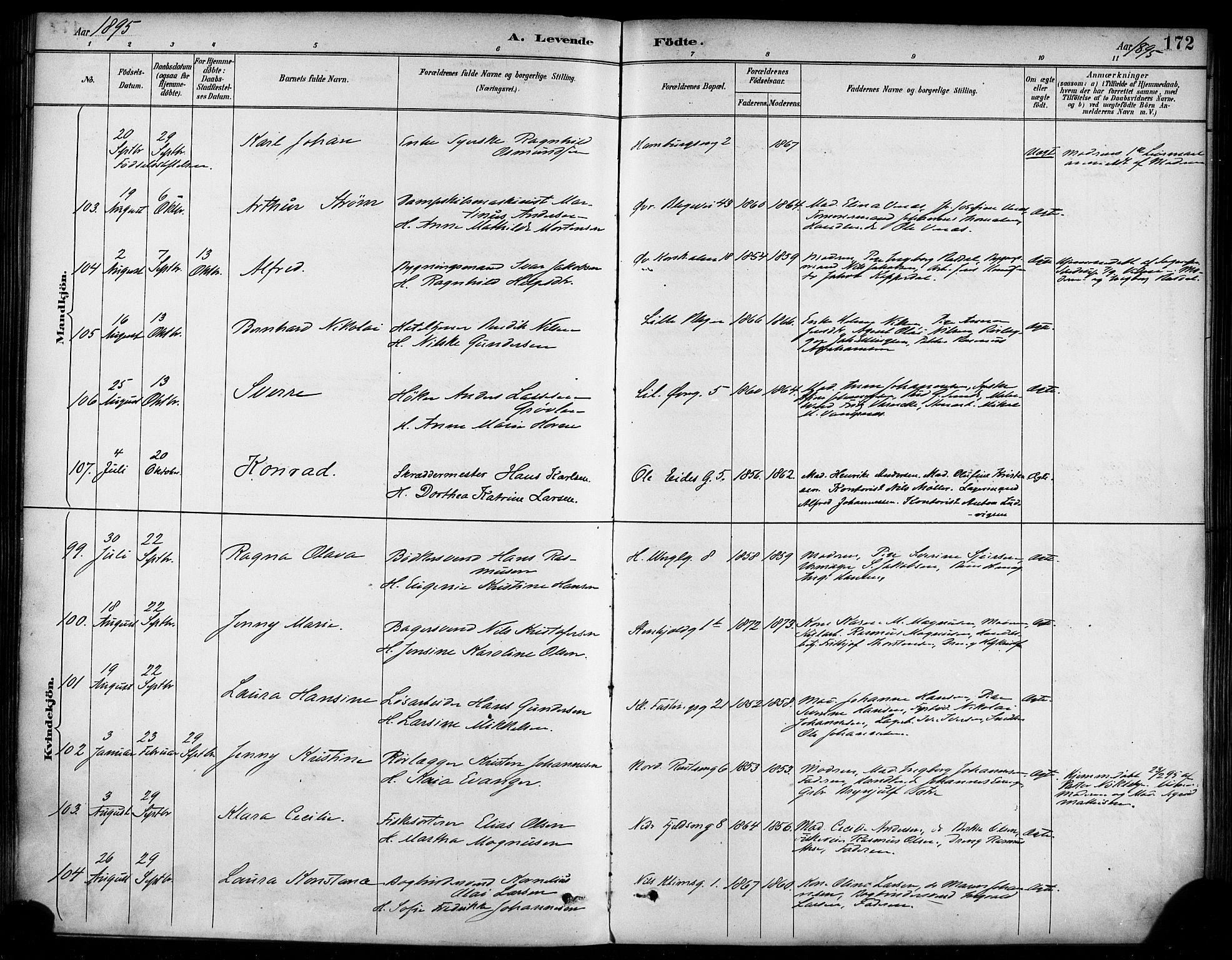 Korskirken sokneprestembete, SAB/A-76101/H/Haa/L0022: Ministerialbok nr. B 8, 1889-1899, s. 172