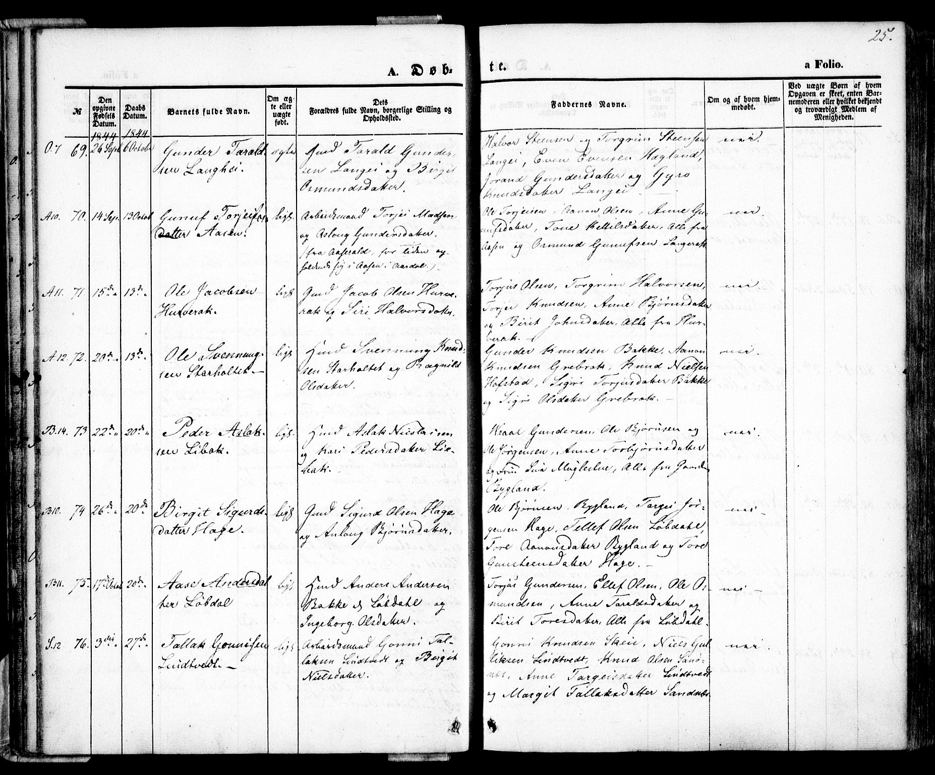 Bygland sokneprestkontor, AV/SAK-1111-0006/F/Fa/Fab/L0004: Ministerialbok nr. A 4, 1842-1858, s. 25