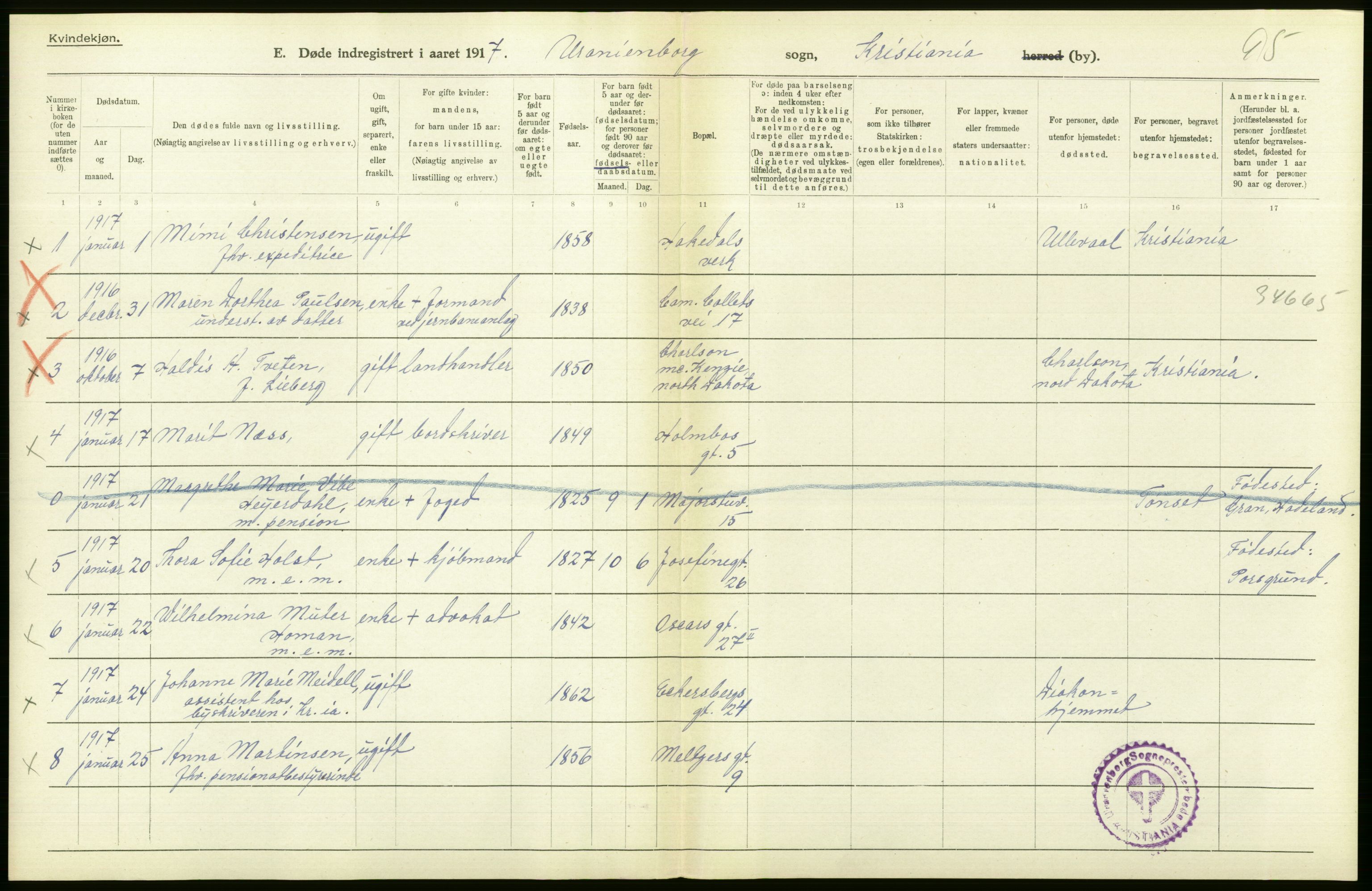 Statistisk sentralbyrå, Sosiodemografiske emner, Befolkning, AV/RA-S-2228/D/Df/Dfb/Dfbg/L0010: Kristiania: Døde, 1917, s. 266