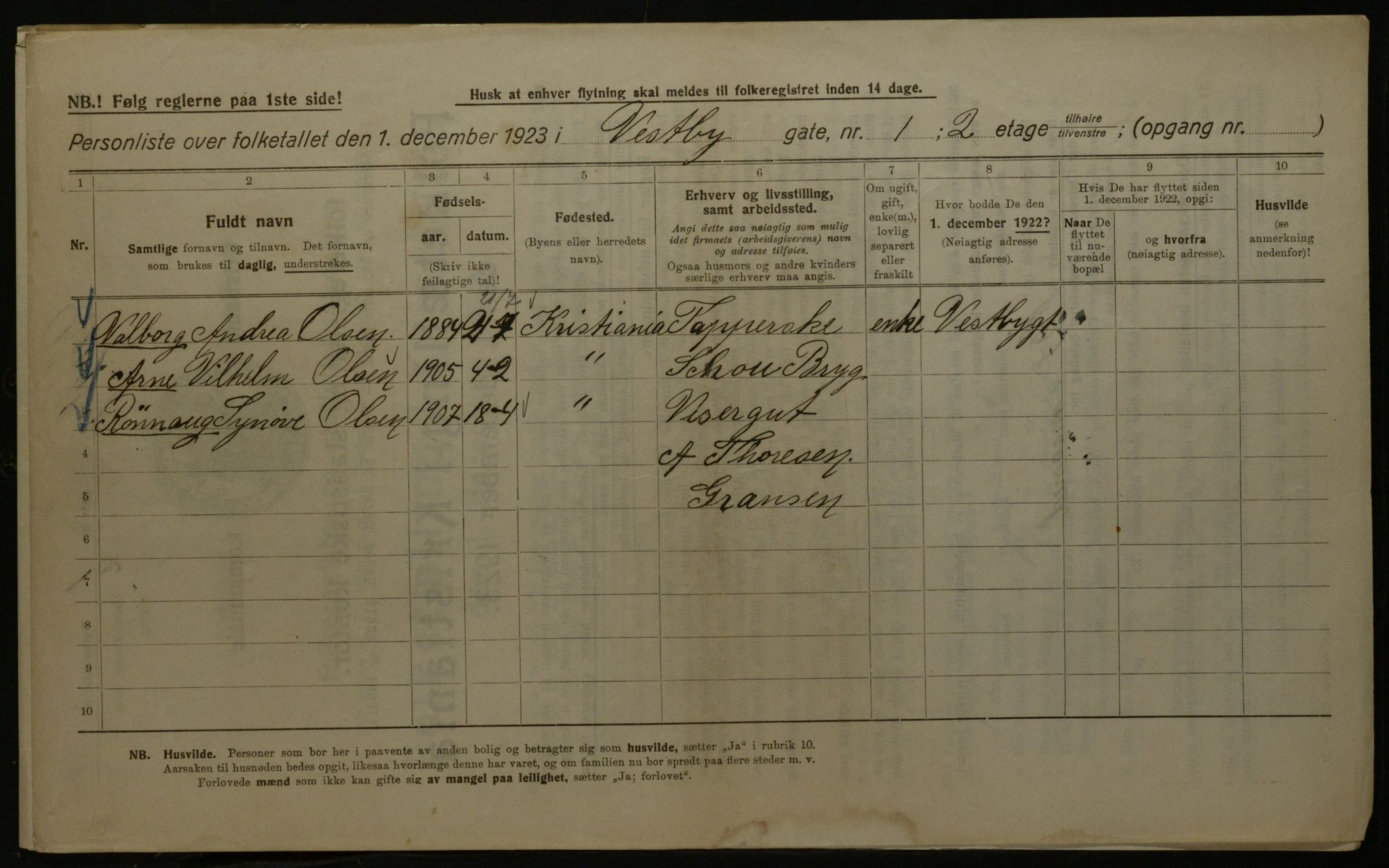 OBA, Kommunal folketelling 1.12.1923 for Kristiania, 1923, s. 109893