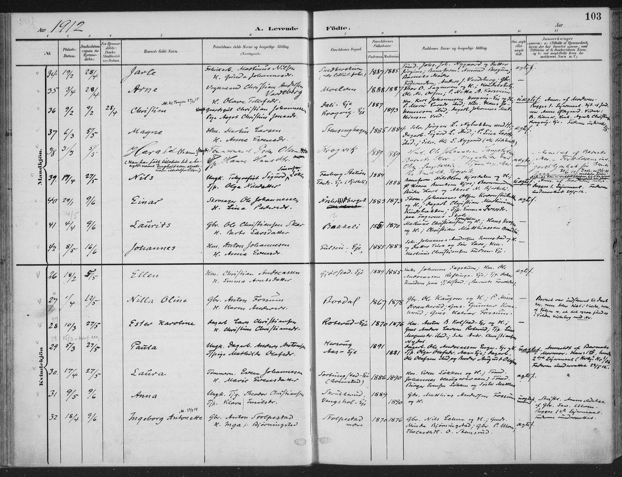 Ringsaker prestekontor, AV/SAH-PREST-014/K/Ka/L0018: Ministerialbok nr. 18, 1903-1912, s. 103