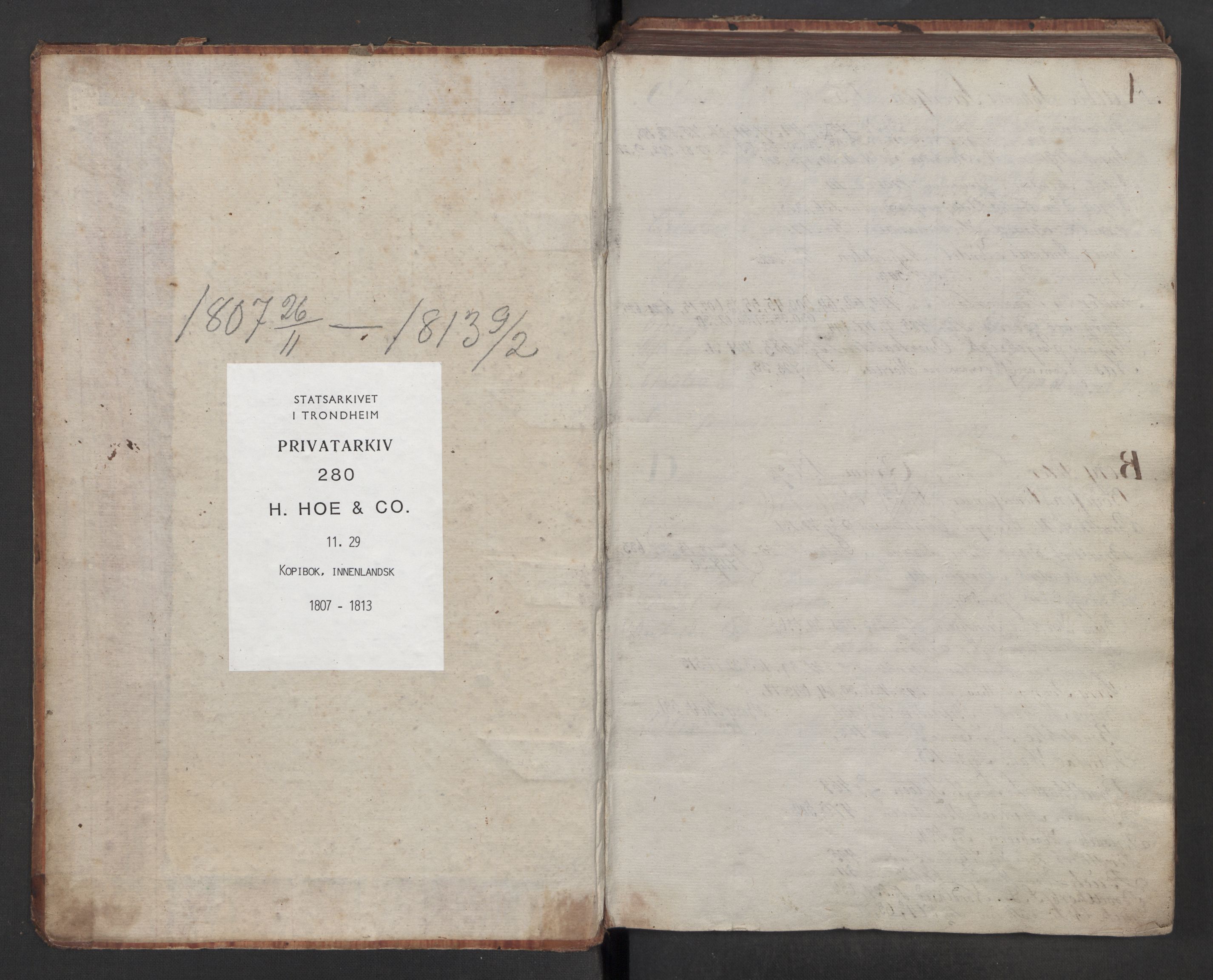 Hoë, Herman & Co, SAT/PA-0280/11/L0029: Kopibok, innenlandsk, 1807-1813