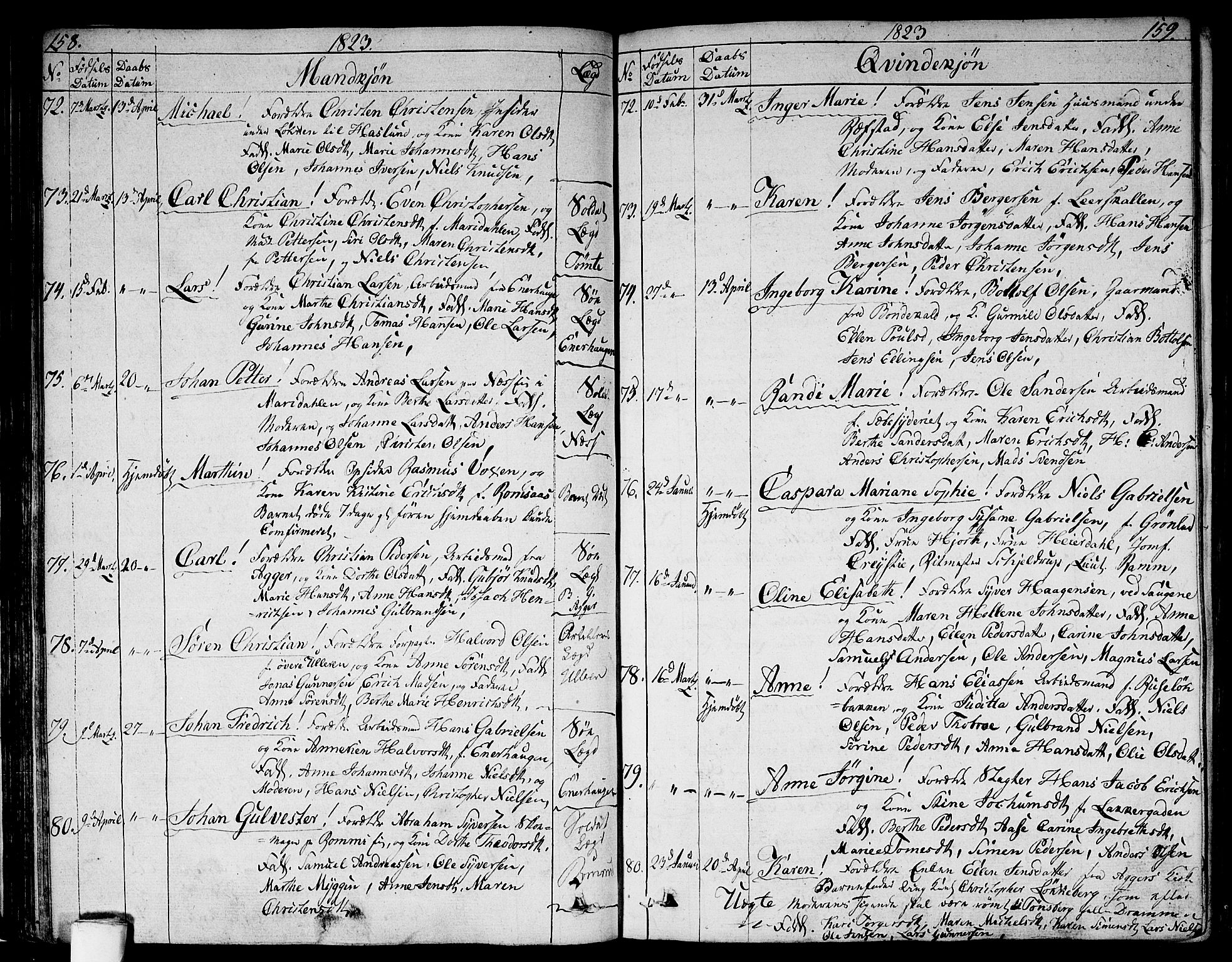 Aker prestekontor kirkebøker, AV/SAO-A-10861/G/L0004: Klokkerbok nr. 4, 1819-1829, s. 158-159