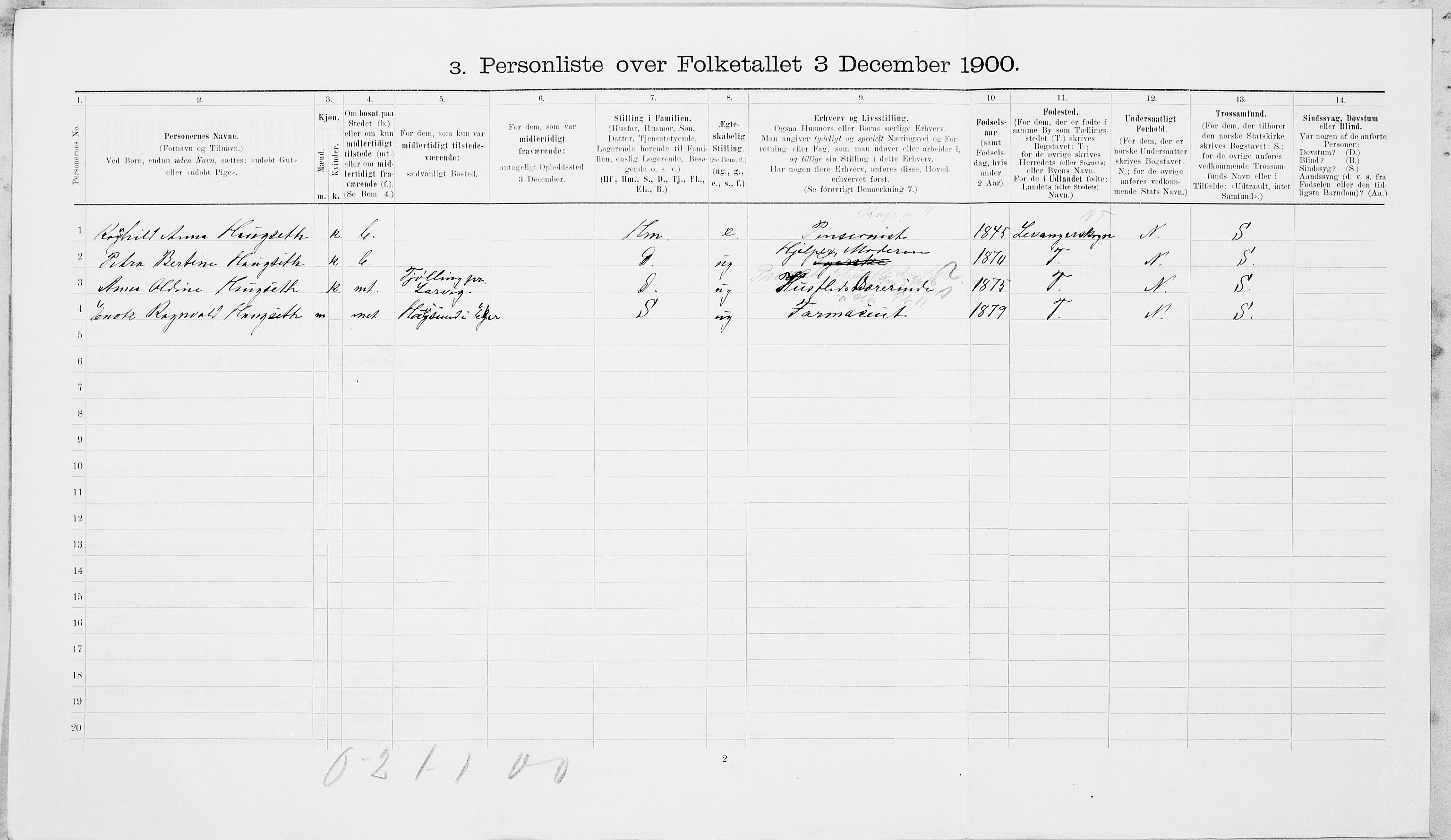SAT, Folketelling 1900 for 1702 Steinkjer ladested, 1900, s. 834