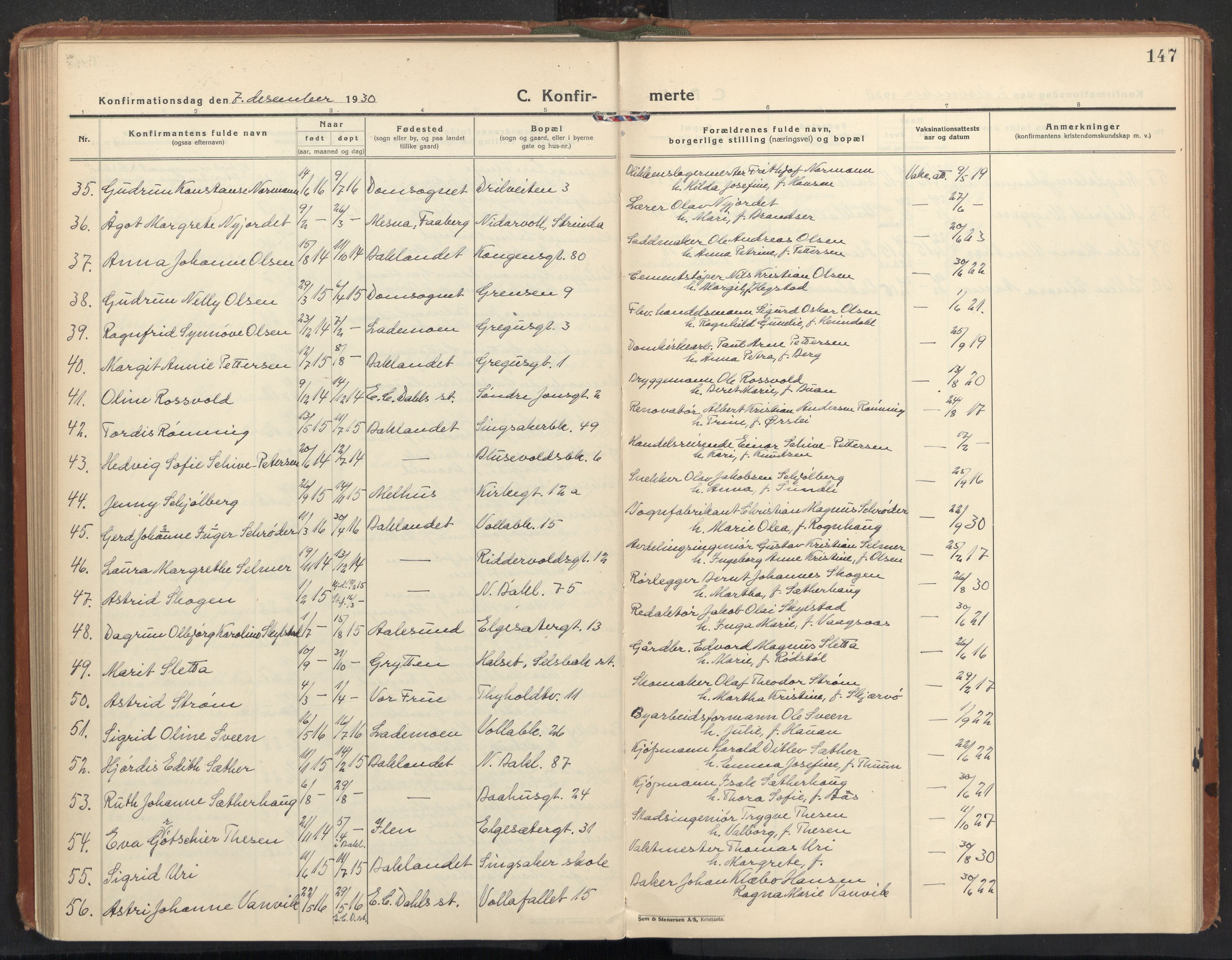 Ministerialprotokoller, klokkerbøker og fødselsregistre - Sør-Trøndelag, SAT/A-1456/604/L0208: Ministerialbok nr. 604A28, 1923-1937, s. 147